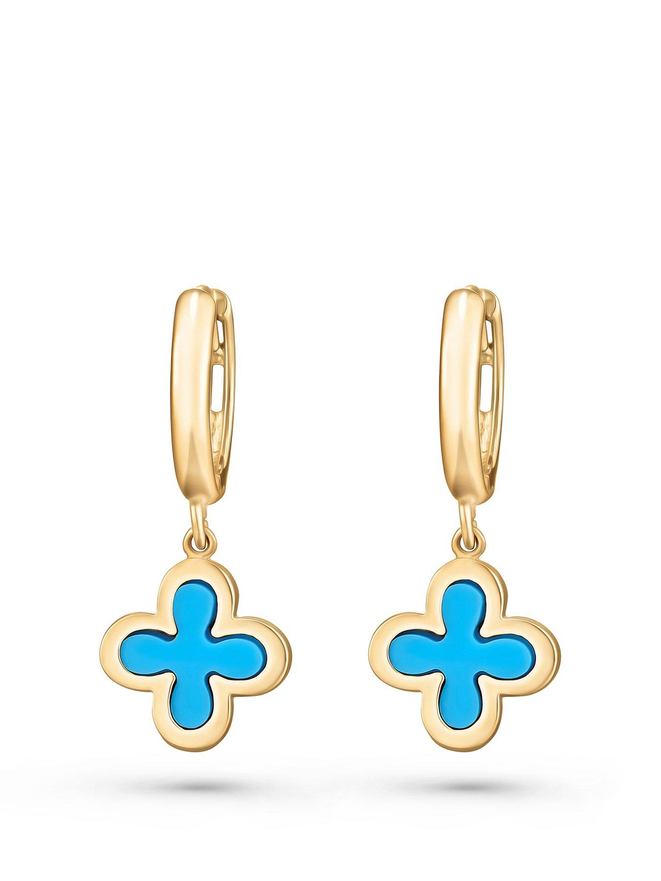undefined 9Ct Gold Clover Huggie Earrings