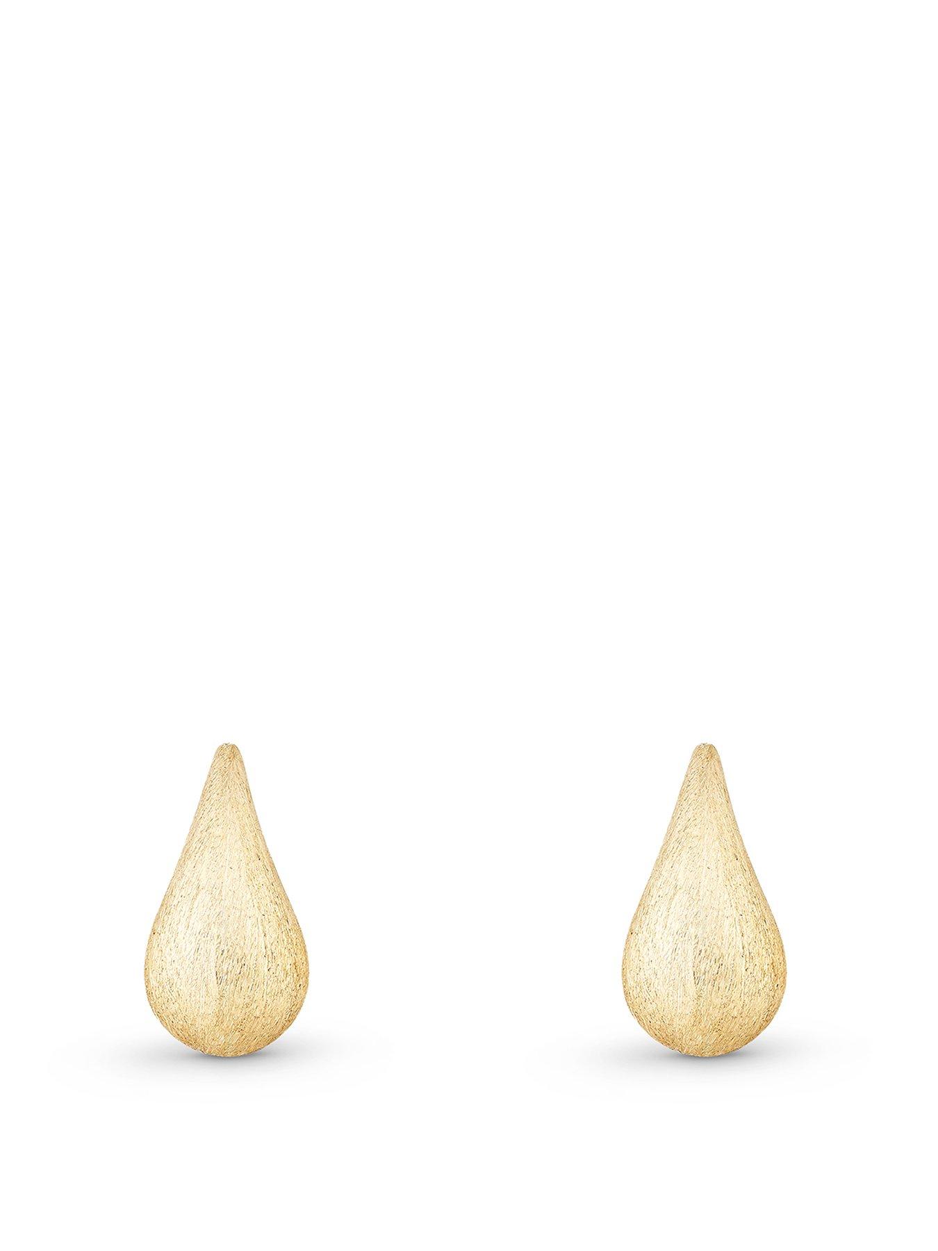 undefined 9Ct Gold Etched Teardrop Earrings