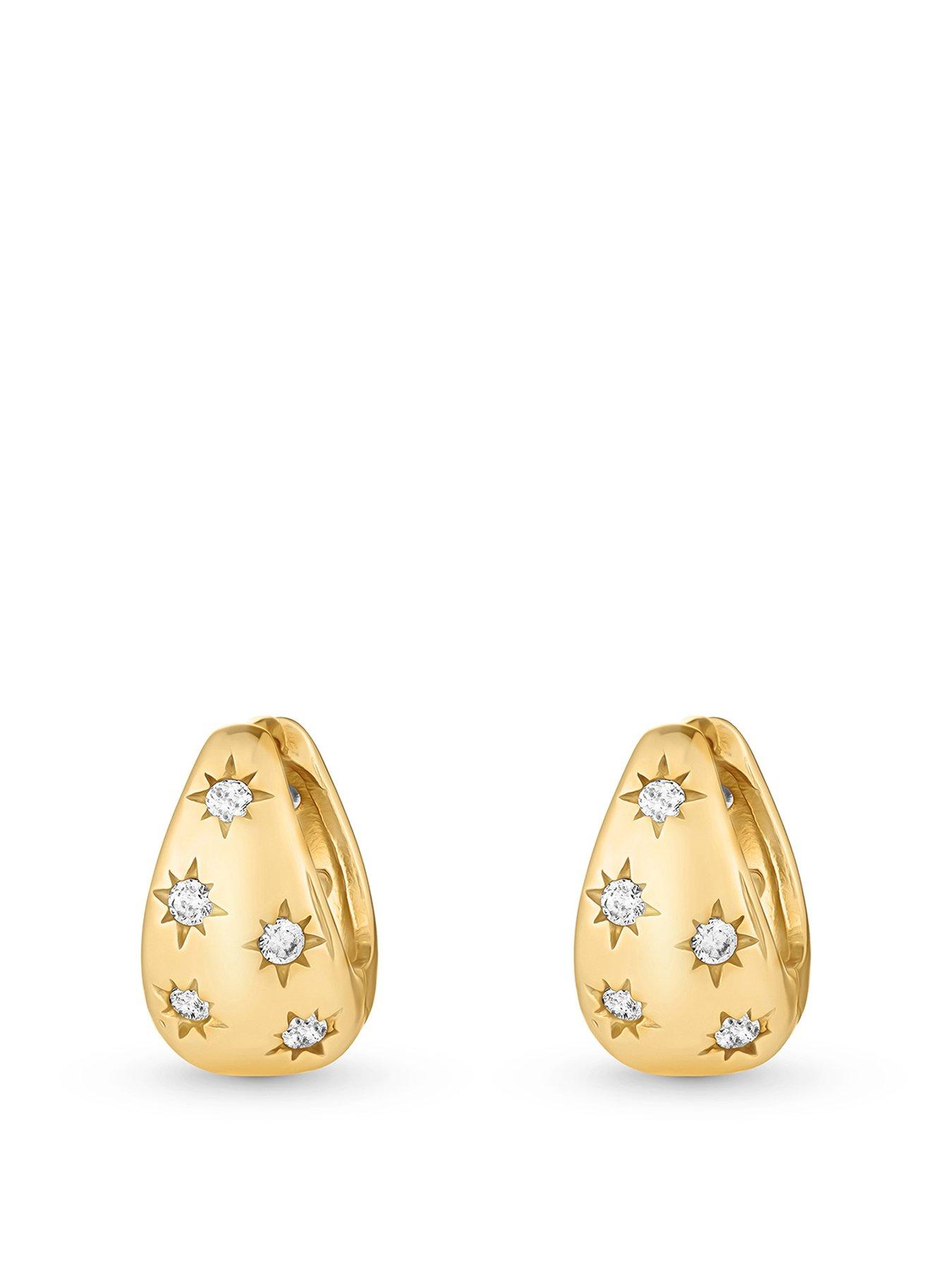  image of beaverbrooks-gold-plated-cubic-zirconia-huggie-hoop-earrings