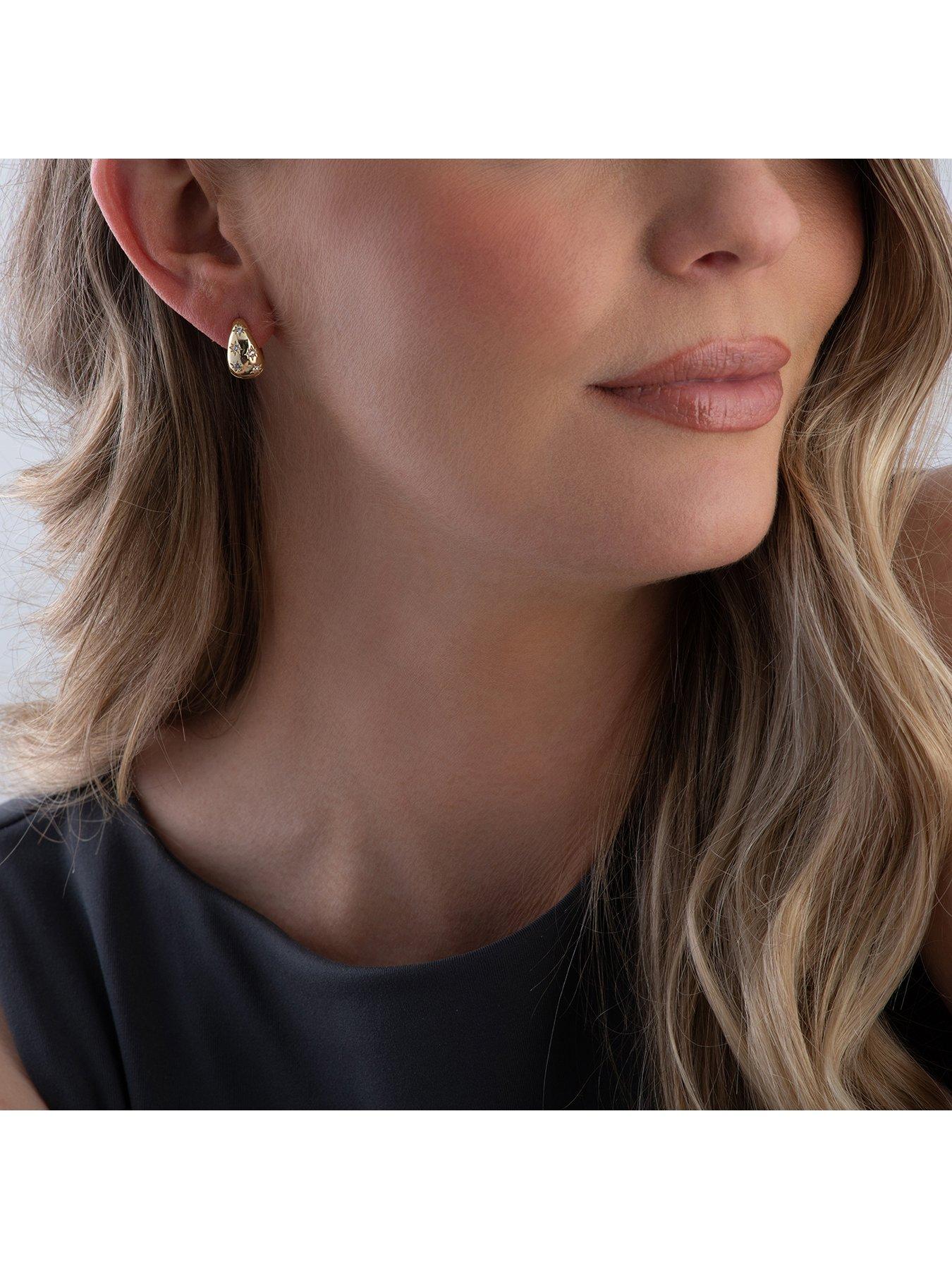 Image 2 of 4 of Beaverbrooks Gold Plated Cubic Zirconia Huggie Hoop Earrings