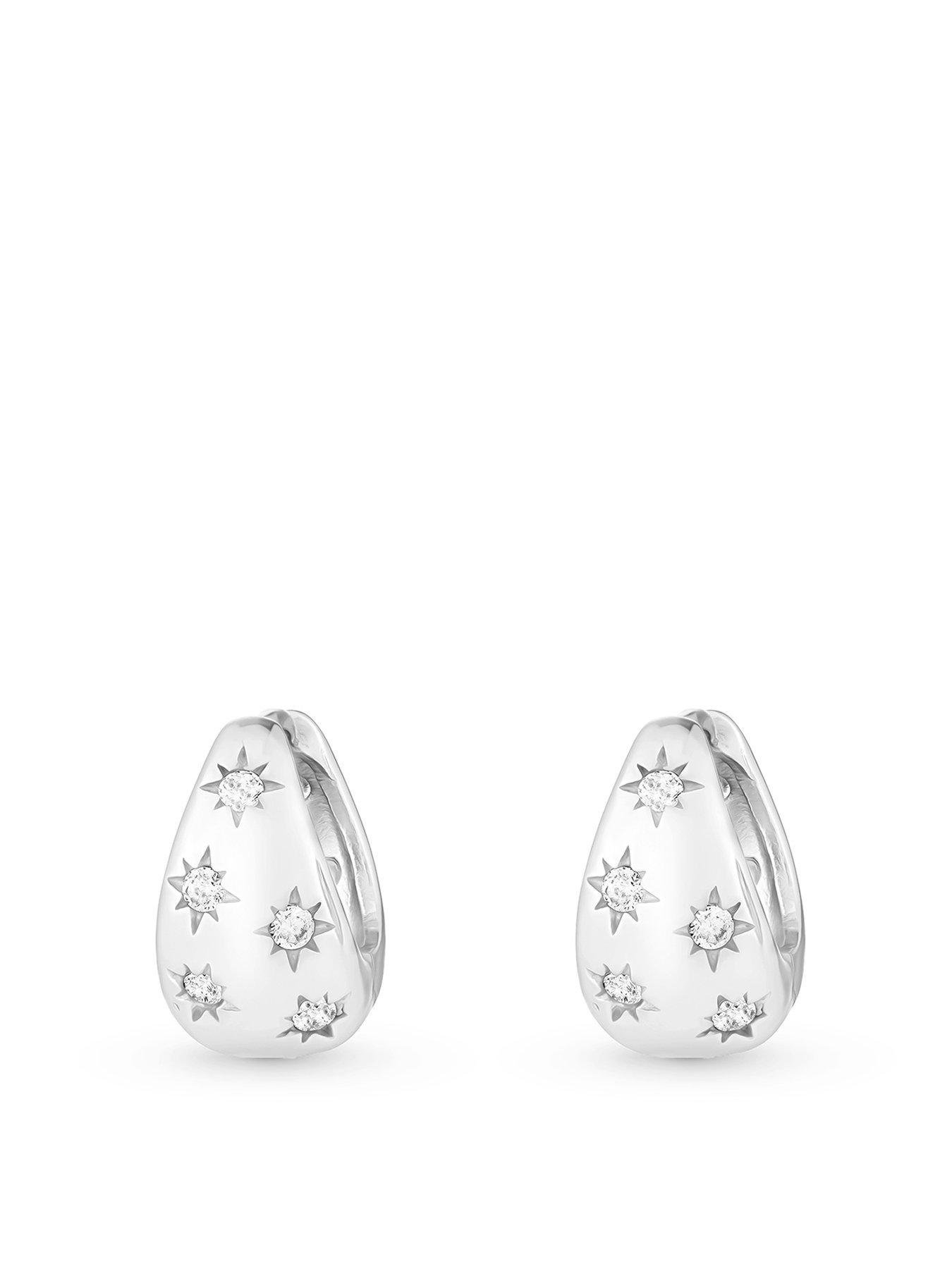  image of beaverbrooks-silver-cubic-zirconia-huggie-hoop-earrings