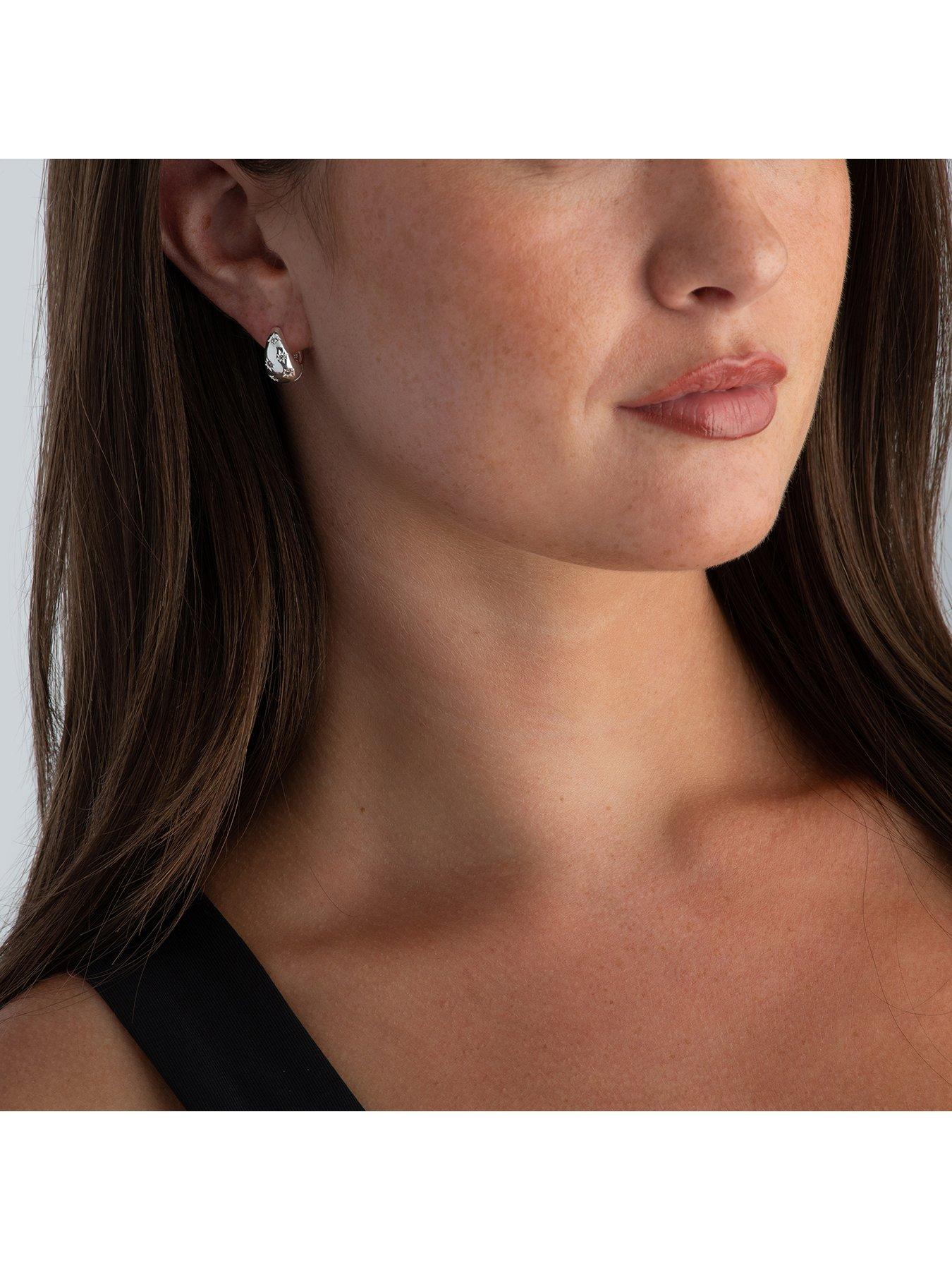 Image 2 of 4 of Beaverbrooks Silver Cubic Zirconia Huggie Hoop Earrings