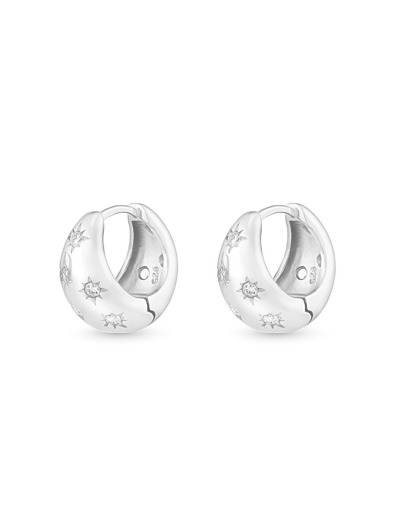  image of beaverbrooks-silver-cubic-zirconia-huggie-hoop-earrings