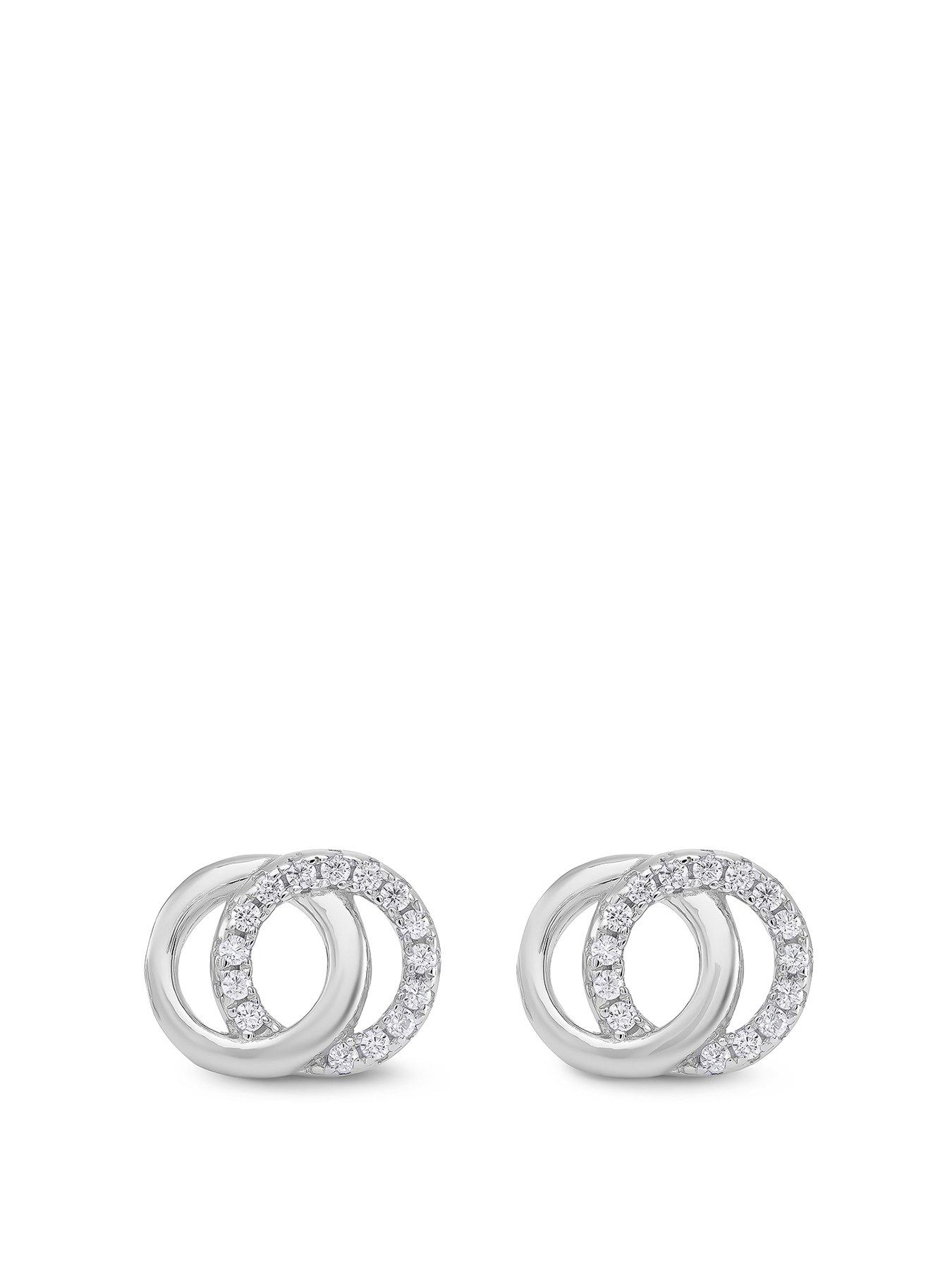 undefined Silver Cubic Zirconia Double Circle Stud Earrings