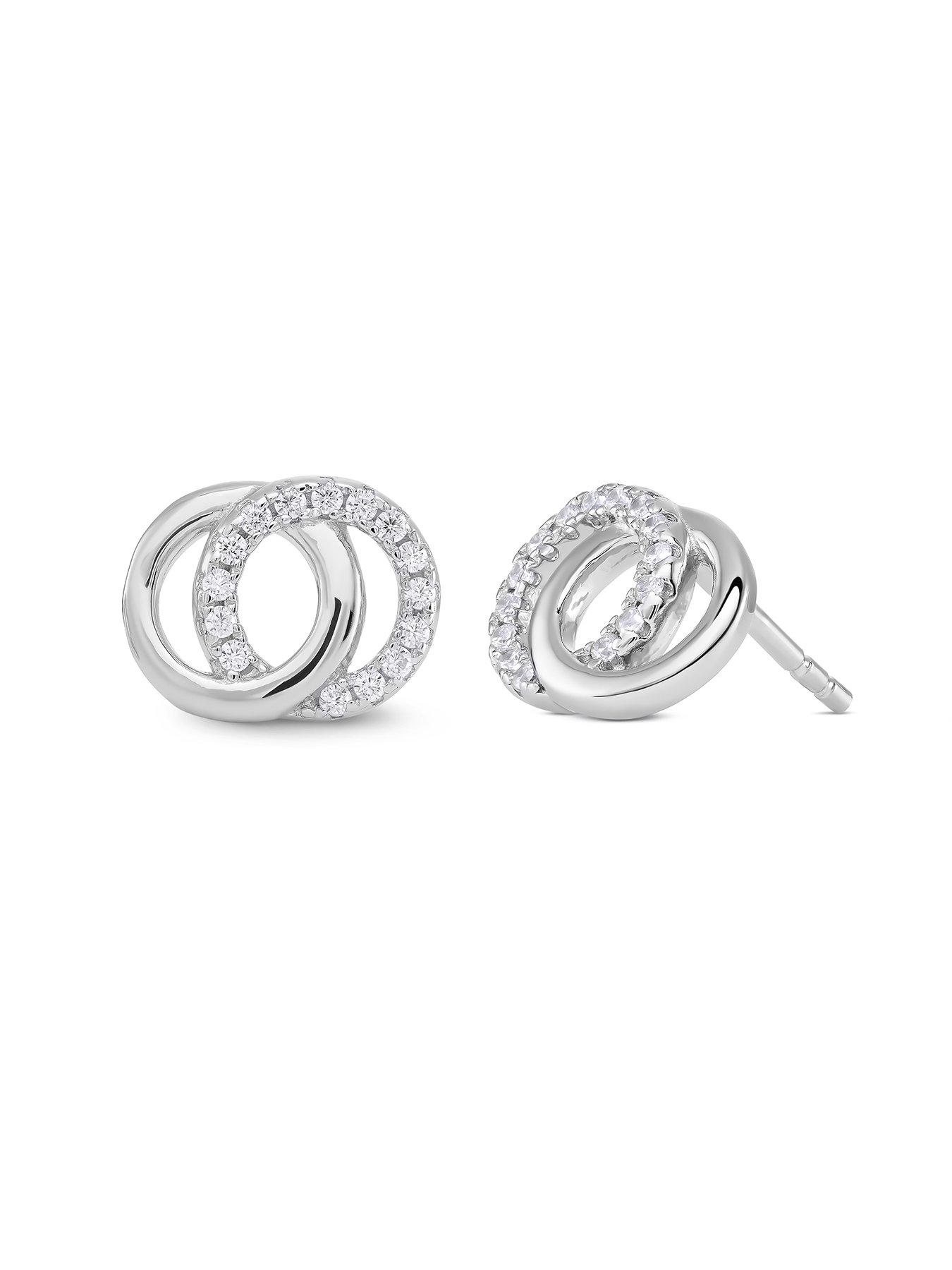 Image 3 of 4 of Beaverbrooks Silver Cubic Zirconia Double Circle Stud Earrings