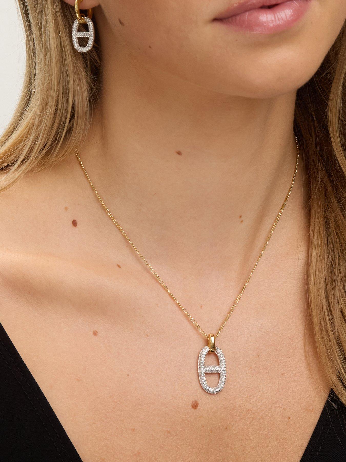  image of jon-richard-18k-gold-plated-2-tone-pave-link-necklace