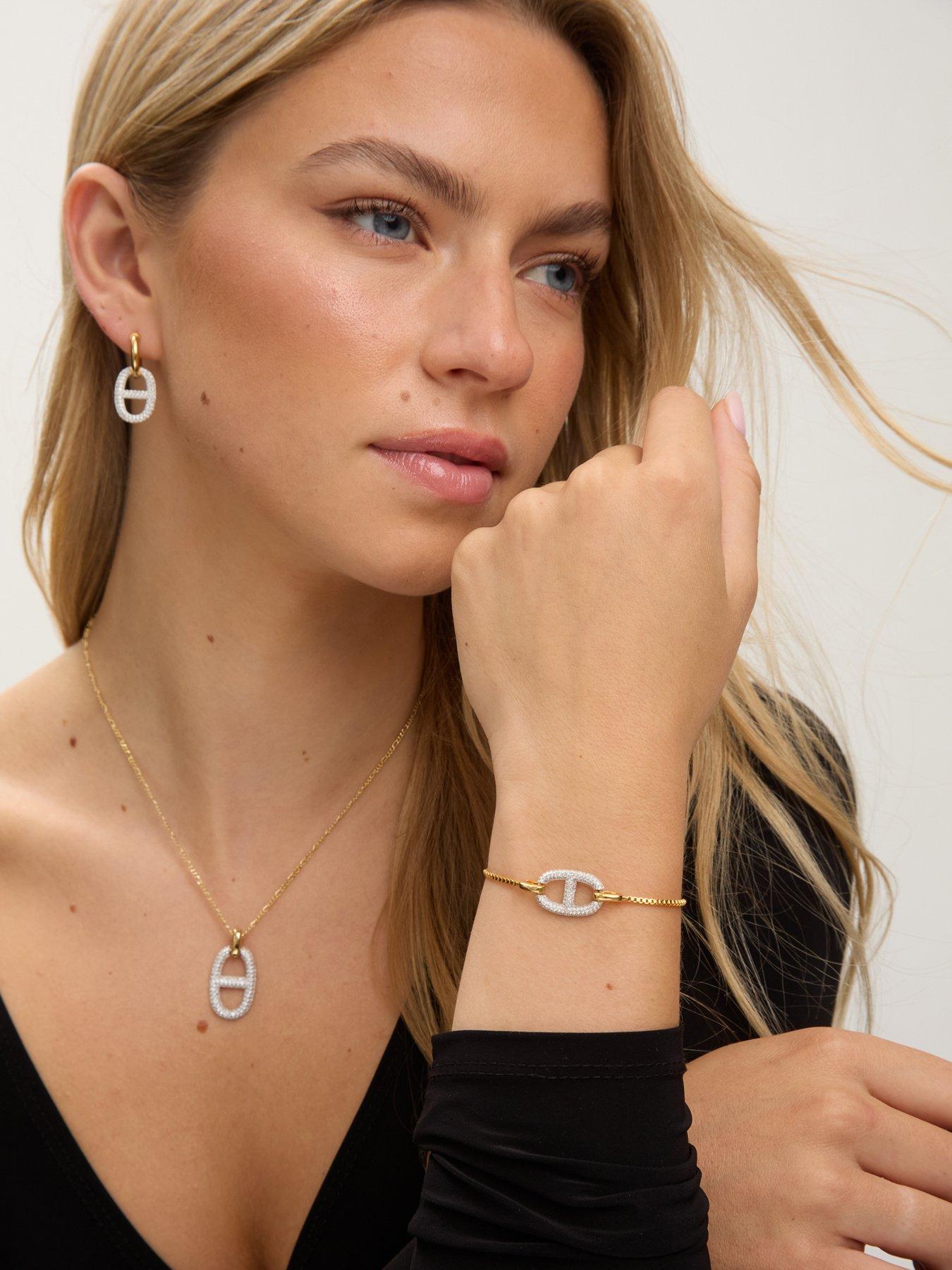  image of jon-richard-18k-gold-plated-2-tone-pave-link-necklace