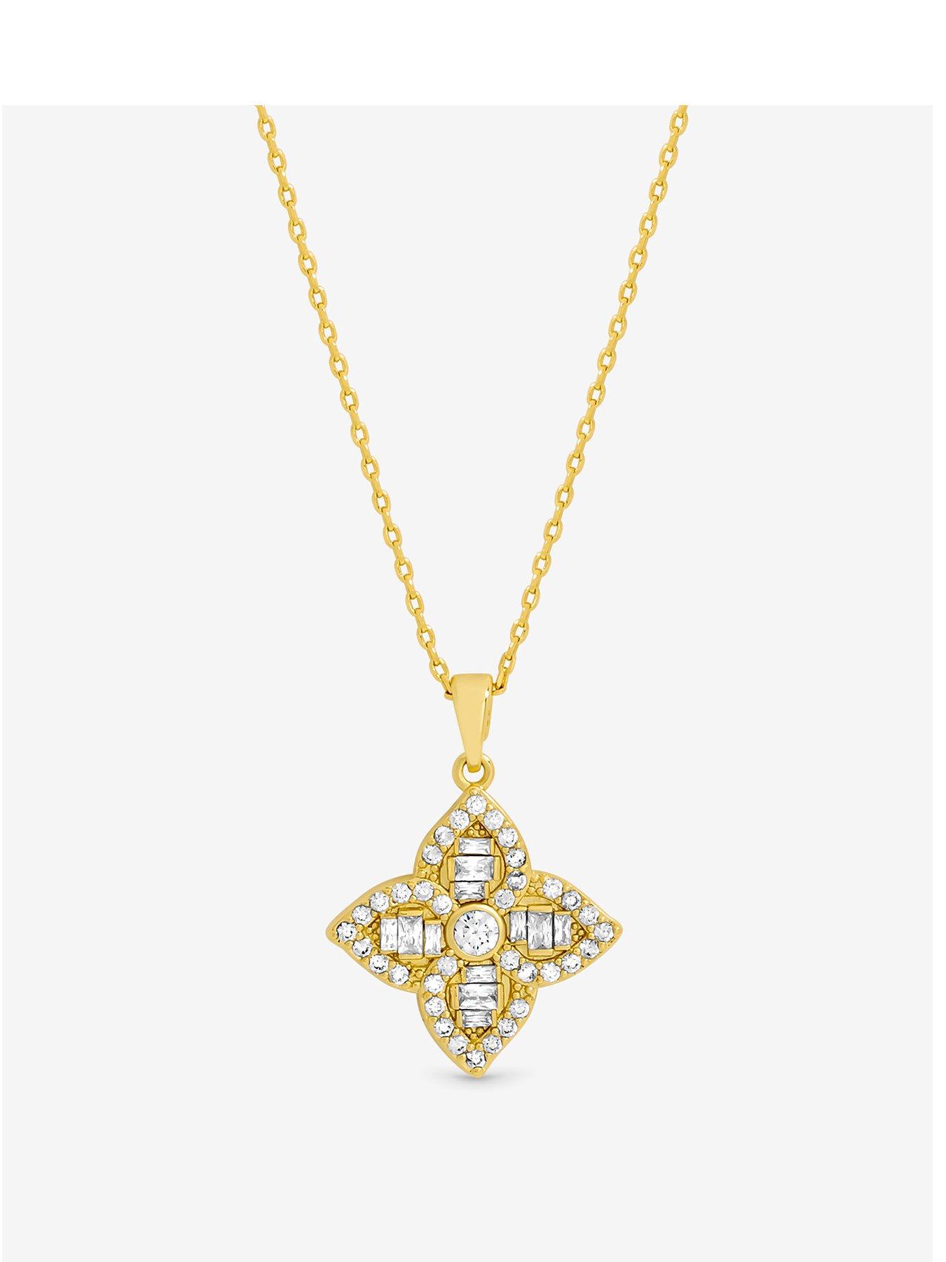 undefined 18K Gold Plated and Crystal Clover Necklace