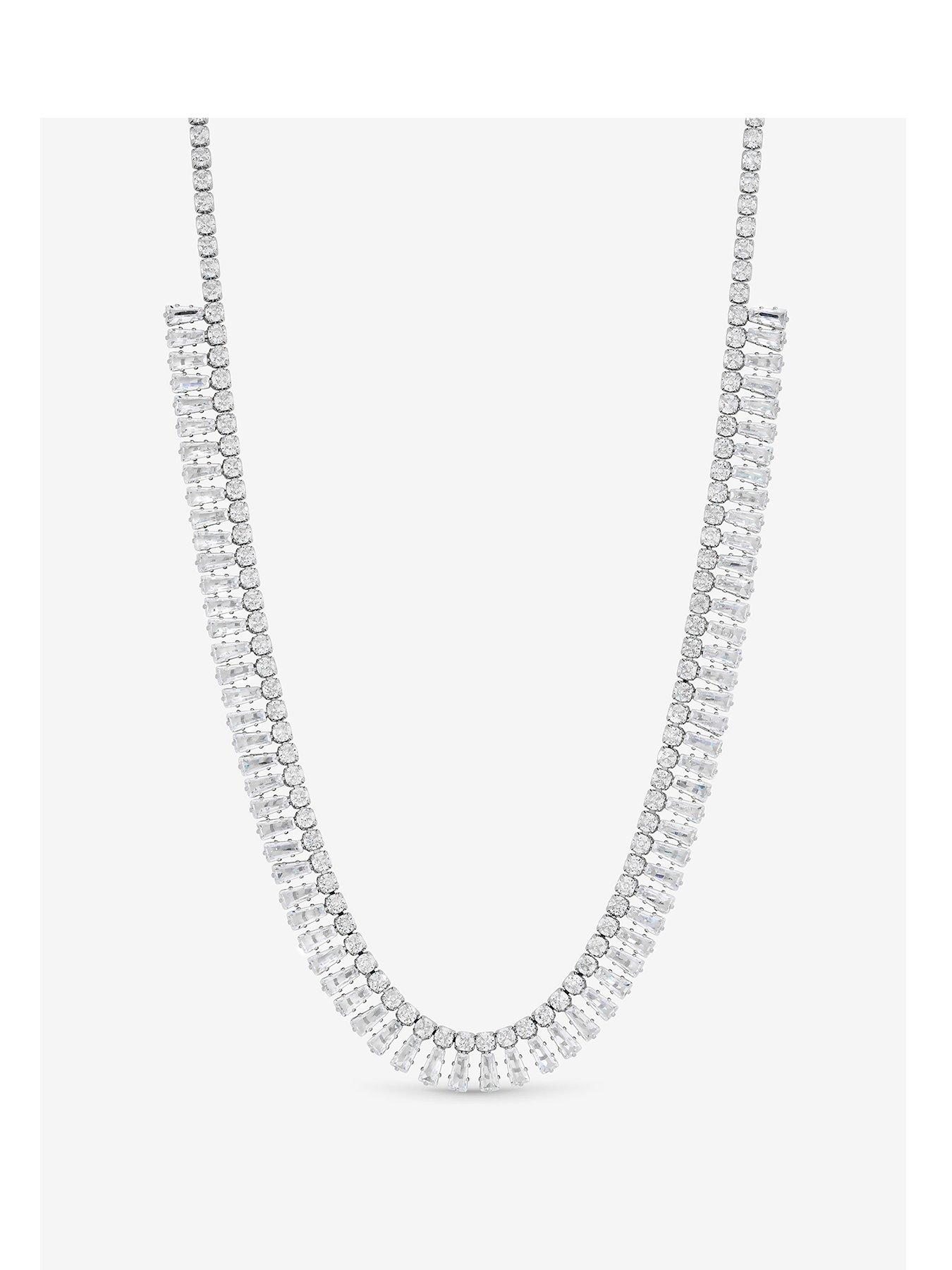undefined Rhodium Plated And Crystal Double Row Baguette Necklace