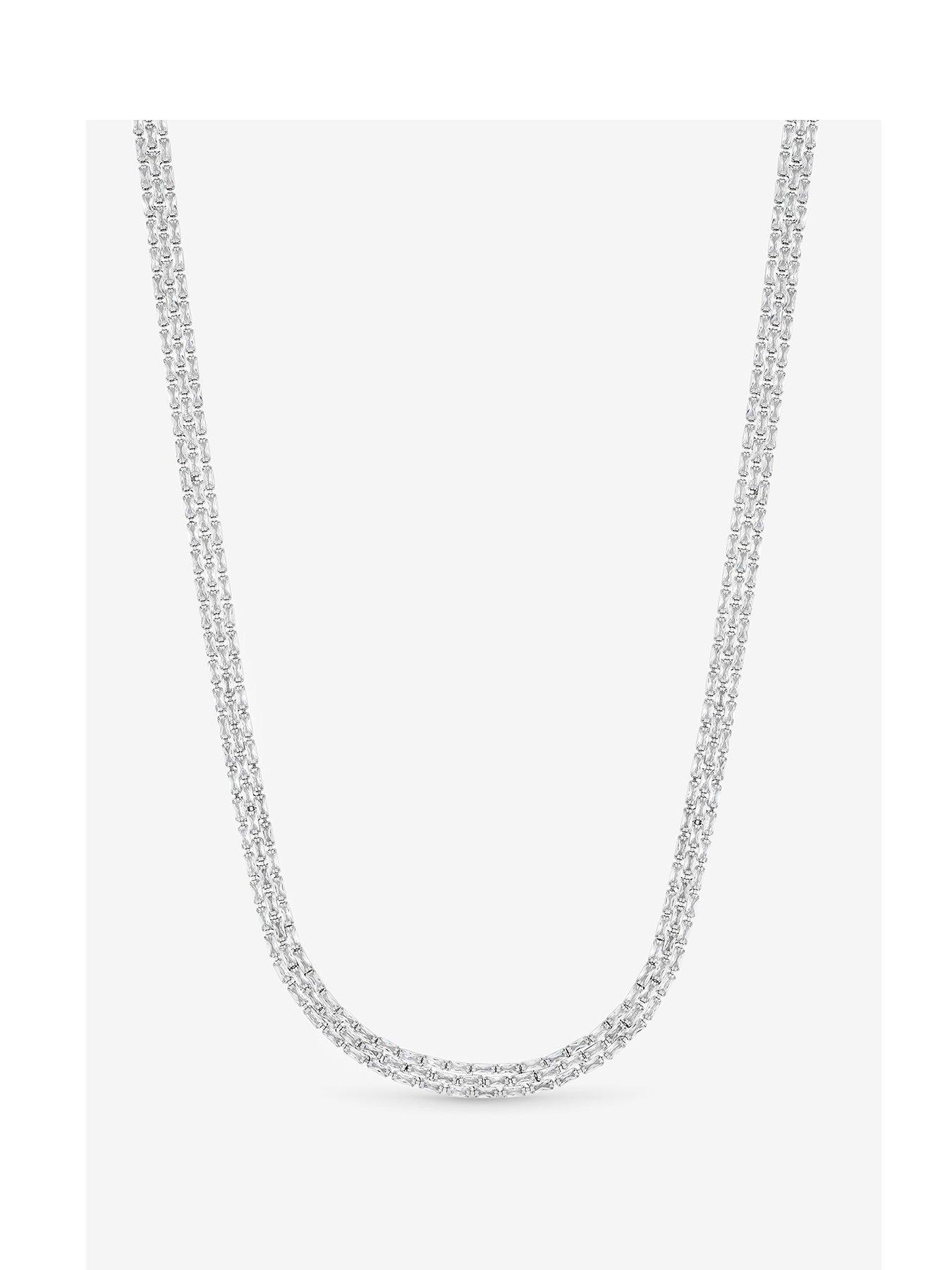 undefined Rhodium Plated Cubic Zirconia Baguette Necklace