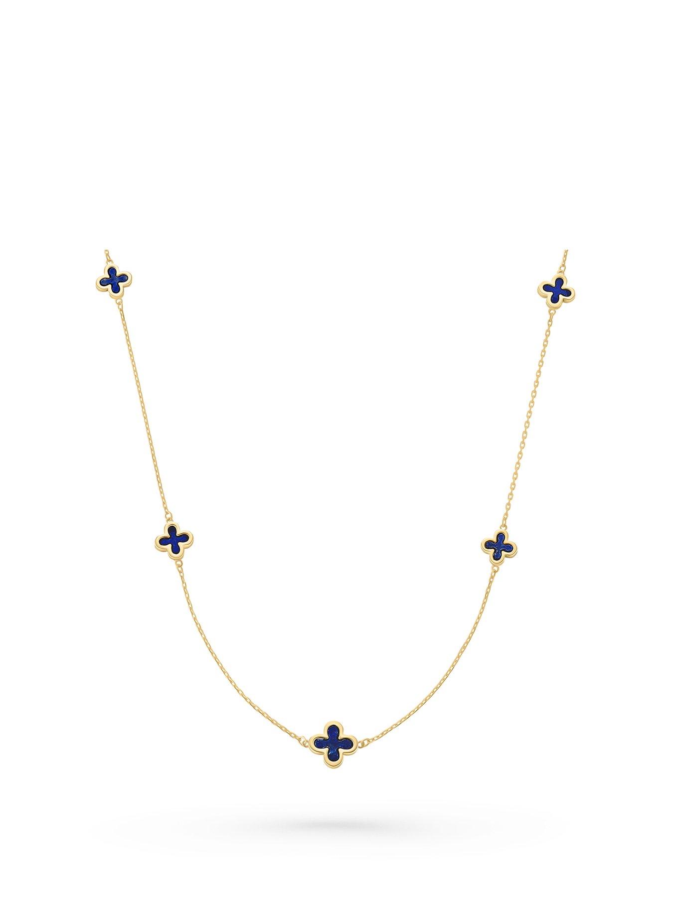 Image 1 of 4 of Beaverbrooks 9Ct Gold Lapis Clover Necklace