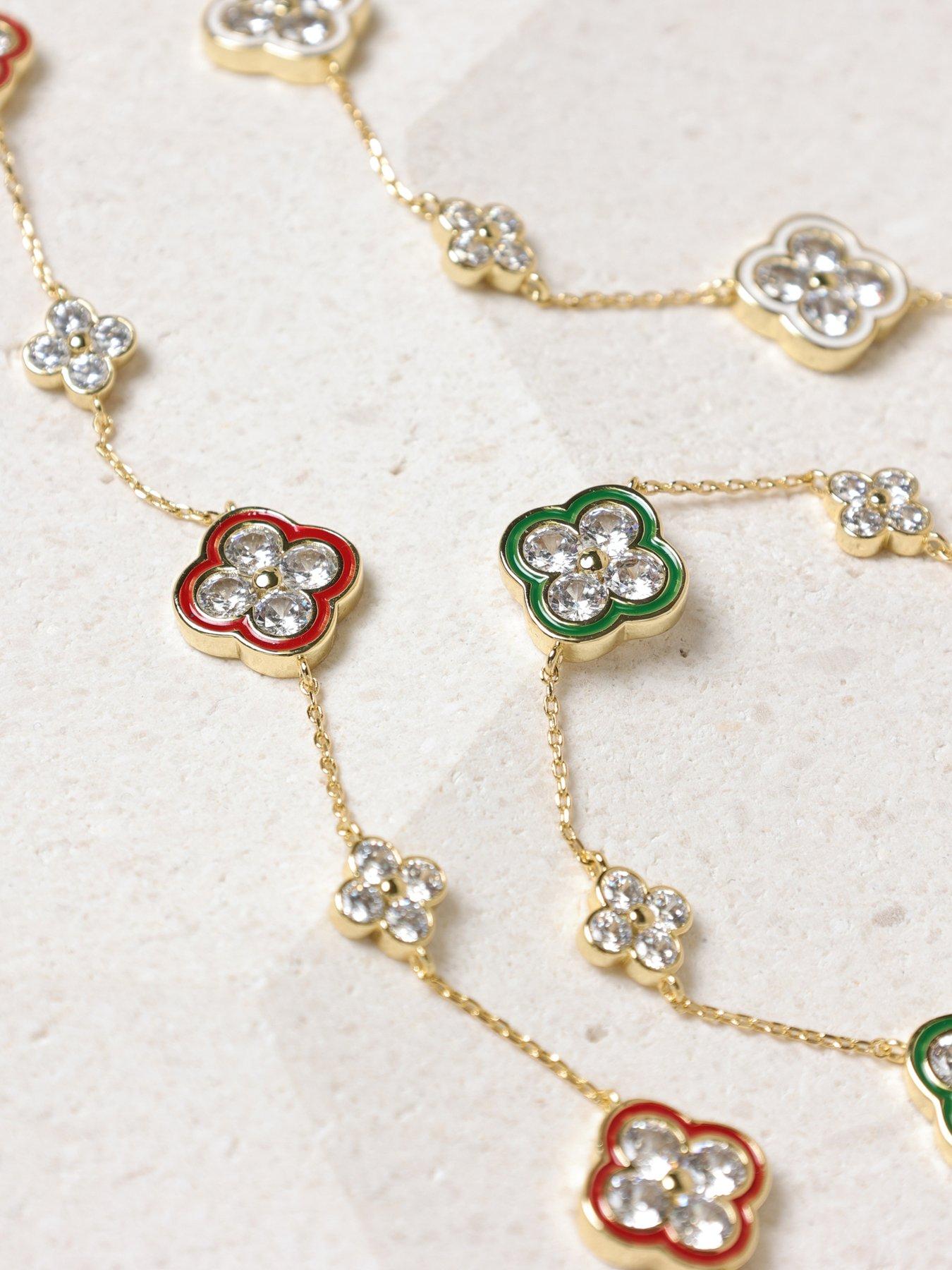 Image 3 of 4 of Jon Richard 14K Gold Plated Pave and Red Clover Bracelet