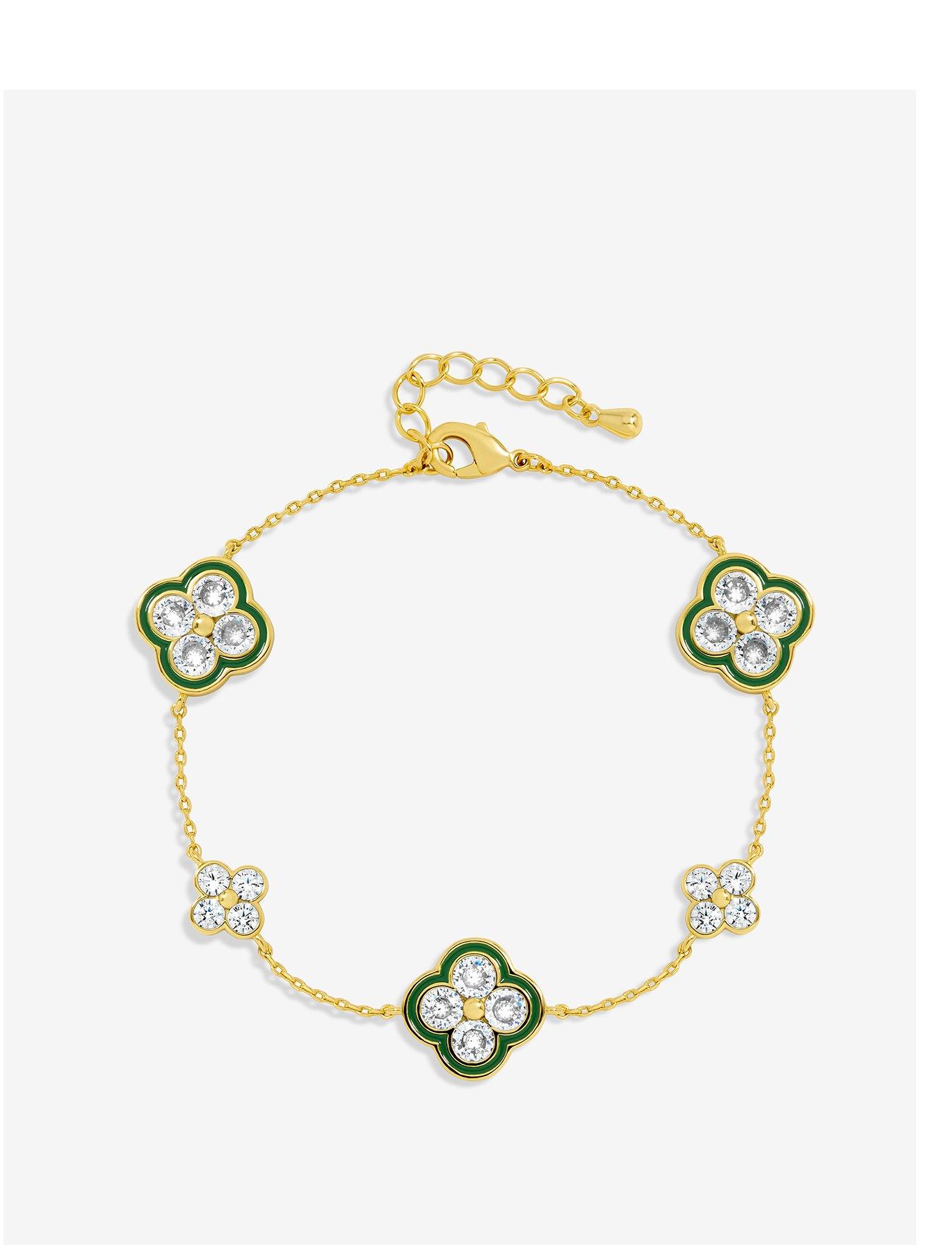undefined 14K Gold Plated Pave and Emerald Clover Bracelet