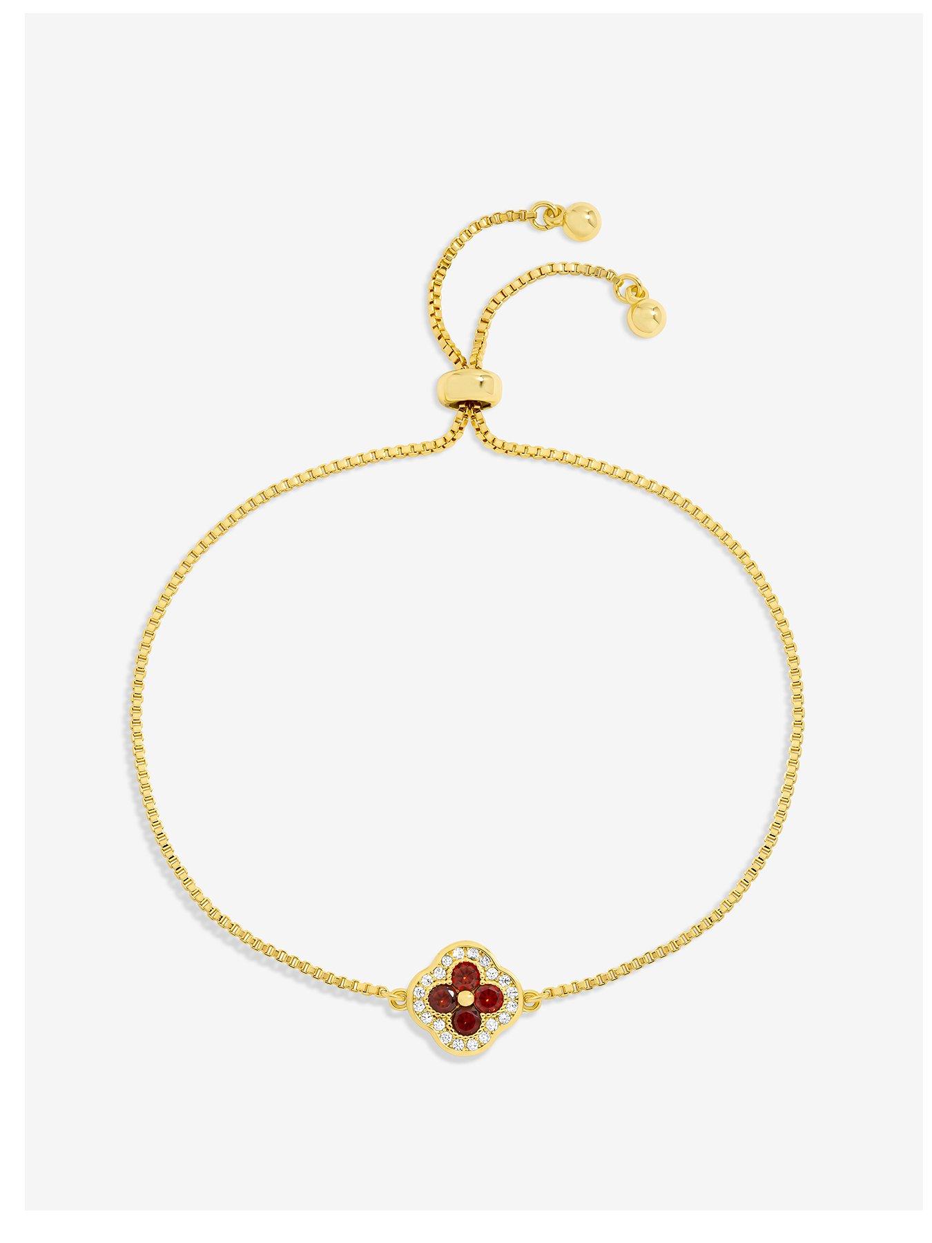 undefined 14K Gold Plated and Ruby Clover Toggle Bracelet