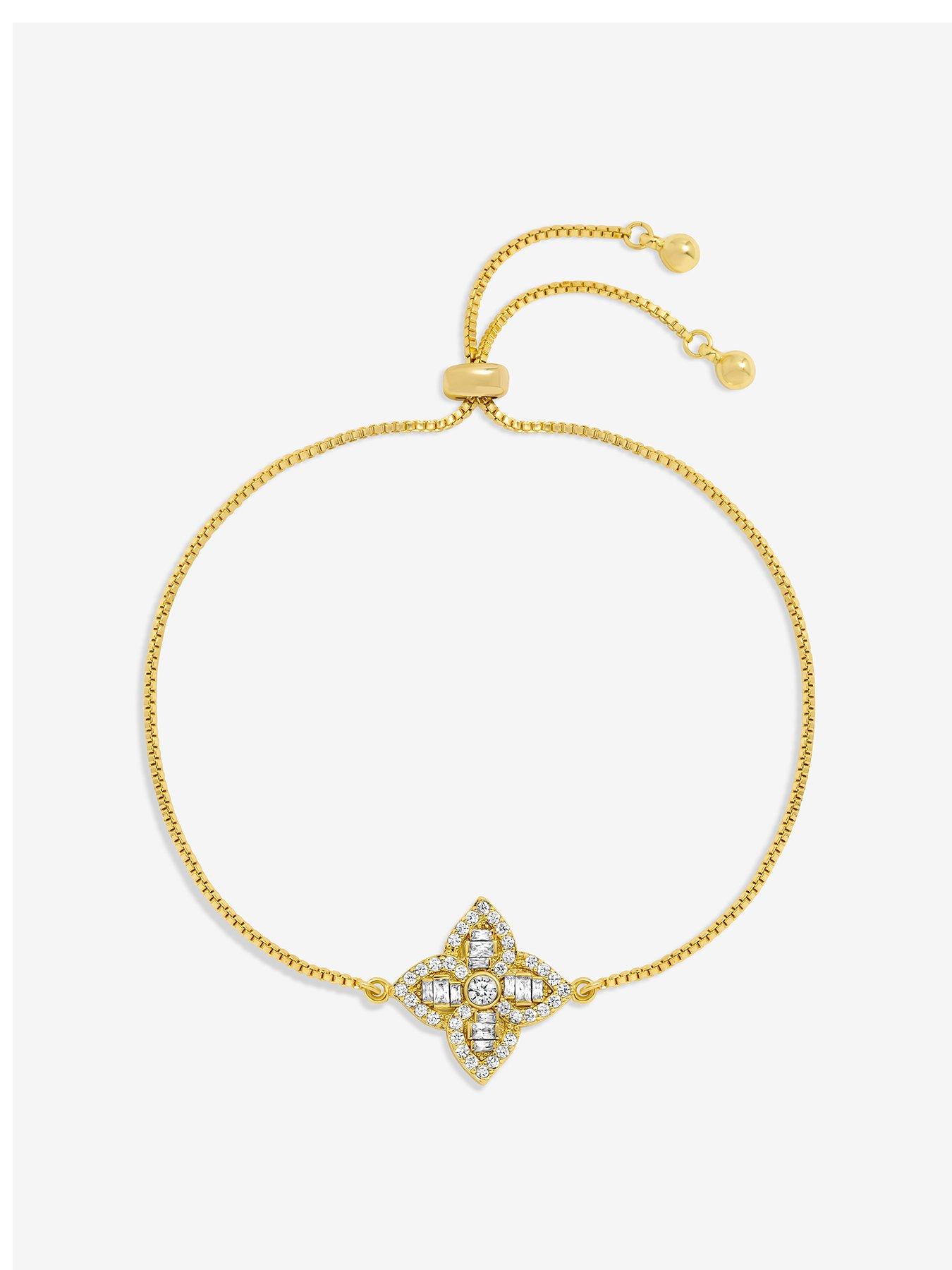undefined 18K Gold Plated and Crystal Clover Bracelet