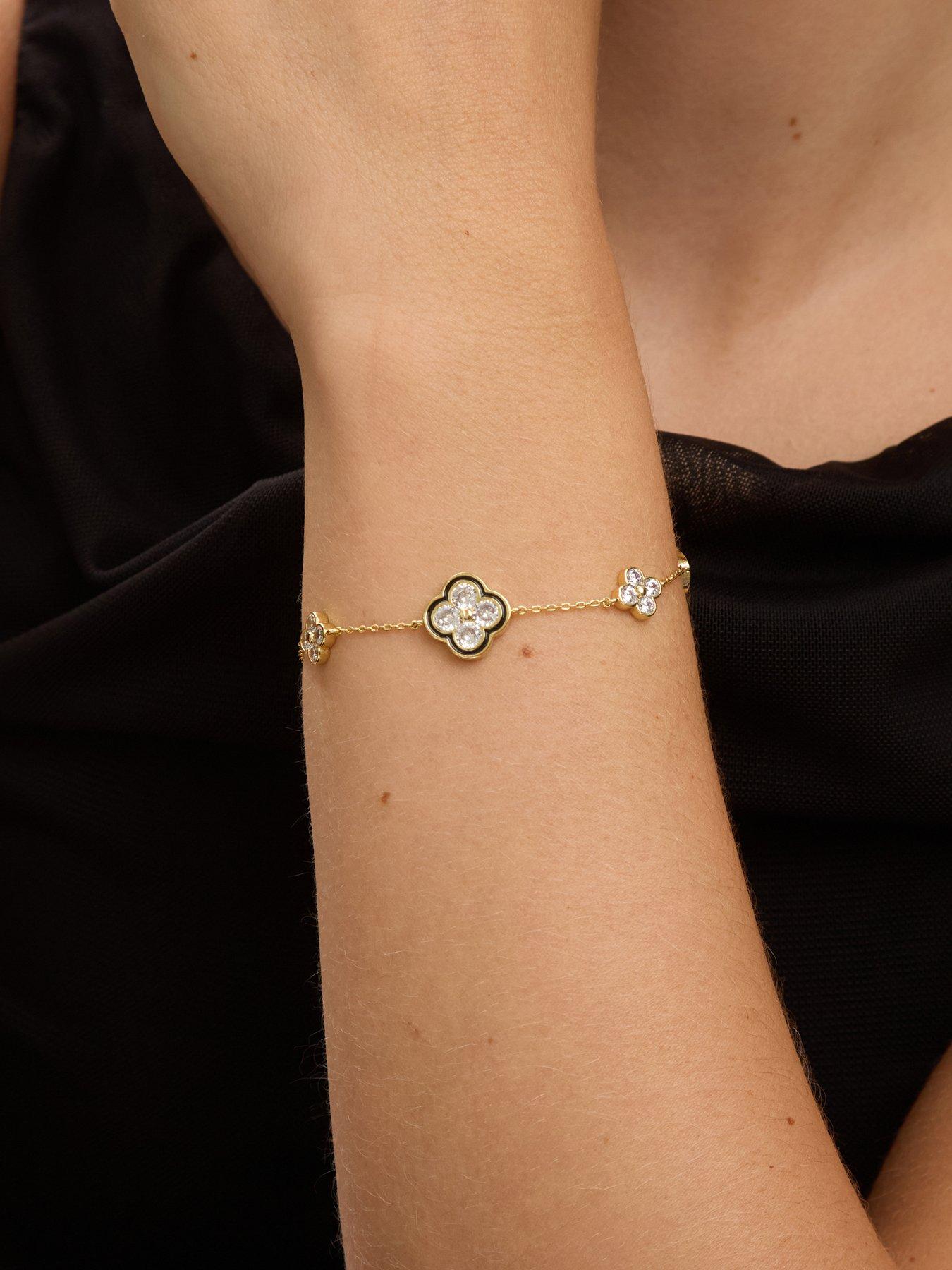  image of jon-richard-14k-gold-plated-jet-and-crystal-clover-bracelet-gift-box
