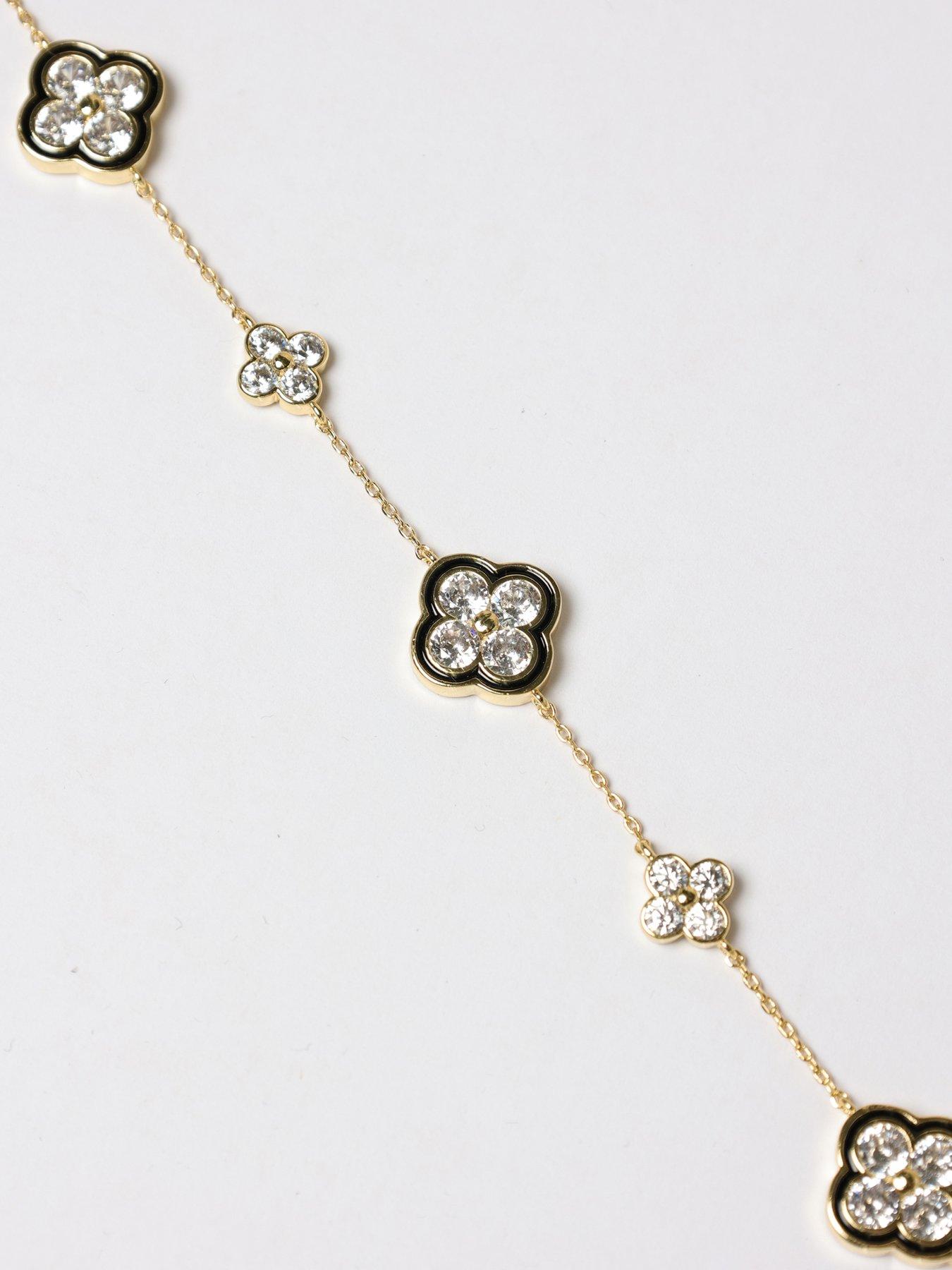  image of jon-richard-14k-gold-plated-jet-and-crystal-clover-bracelet-gift-box