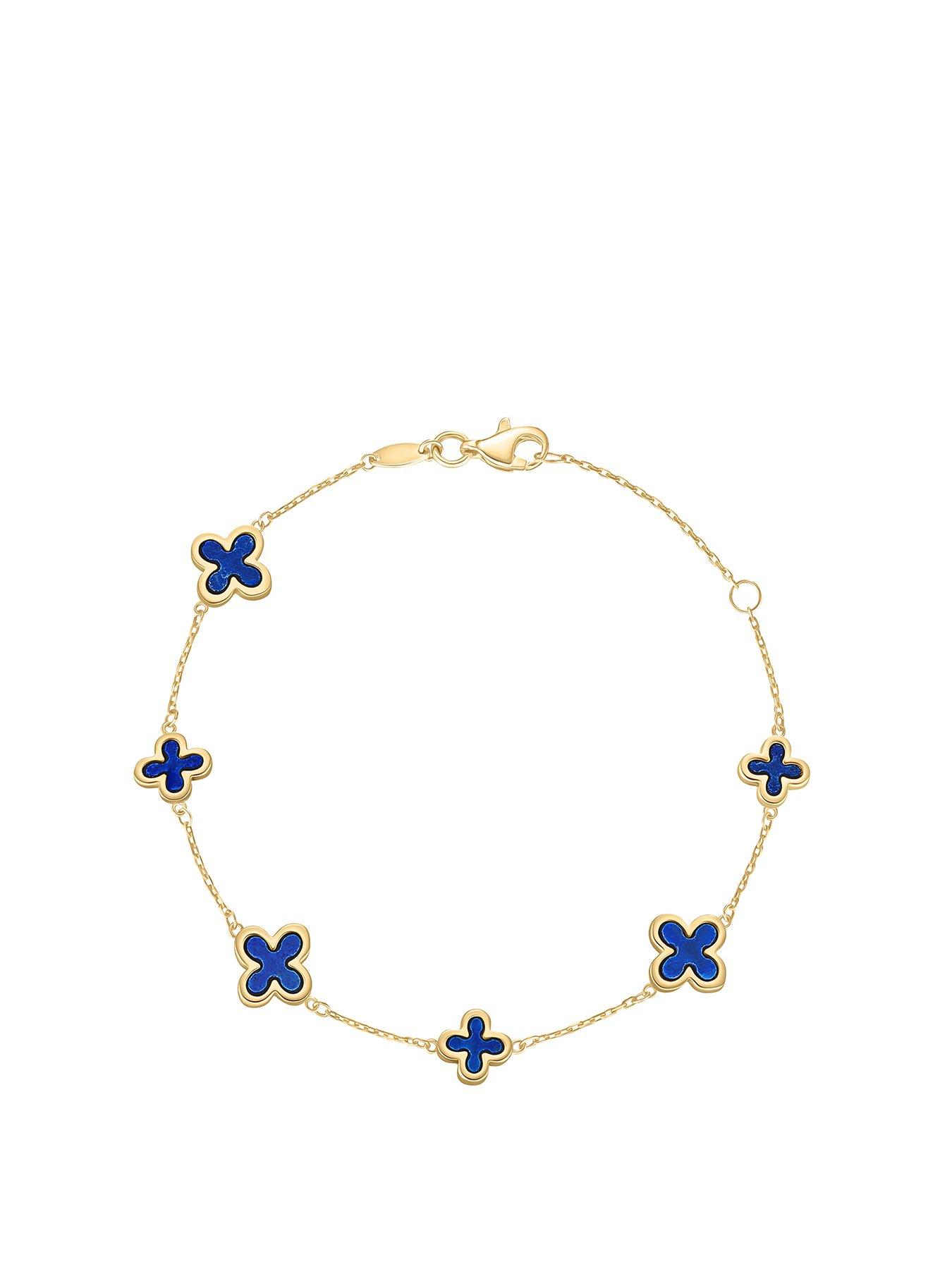 undefined 9Ct Gold Lapis Clover Bracelet - One Colour