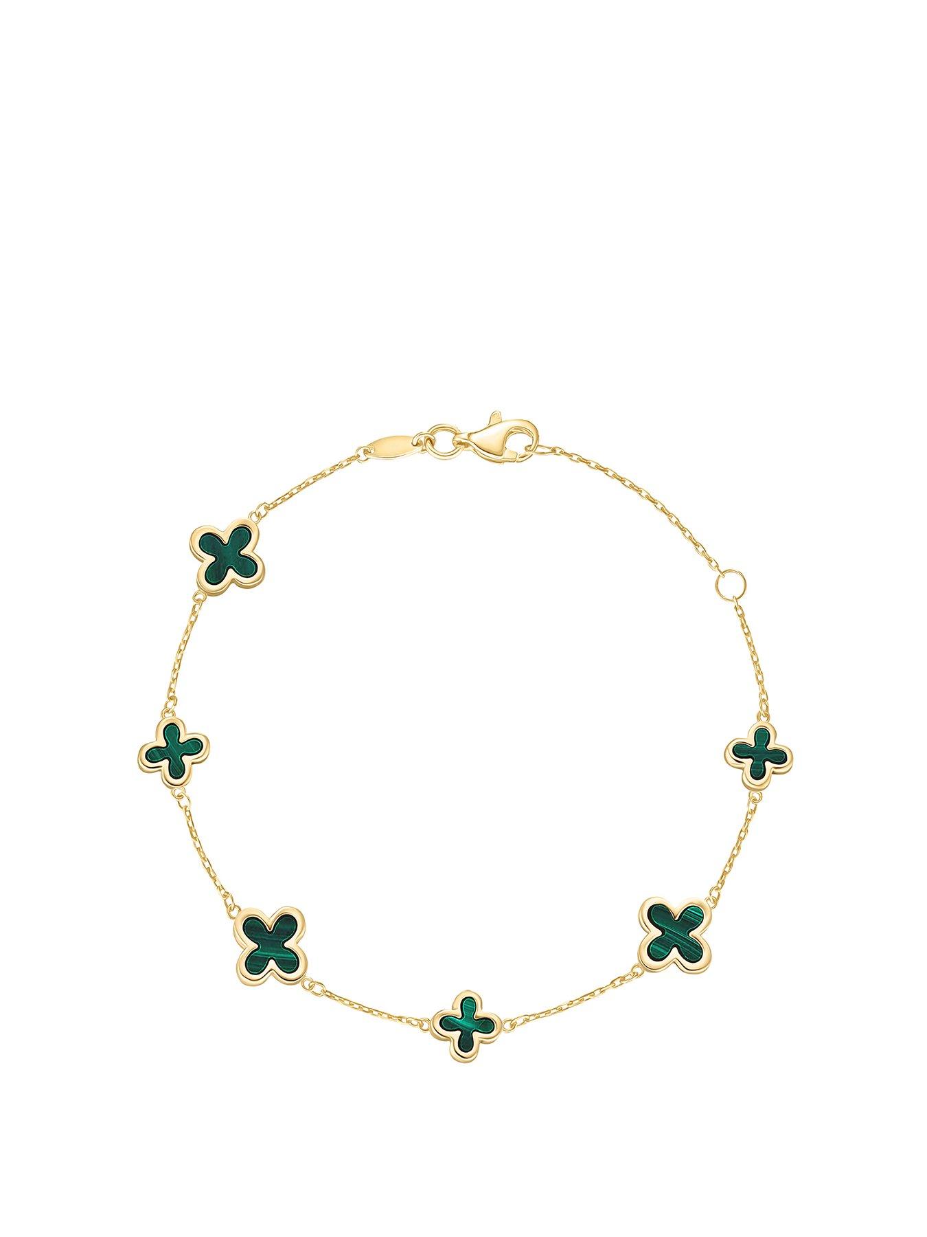 undefined 9Ct Gold Malachite Clover Bracelet - One Colour