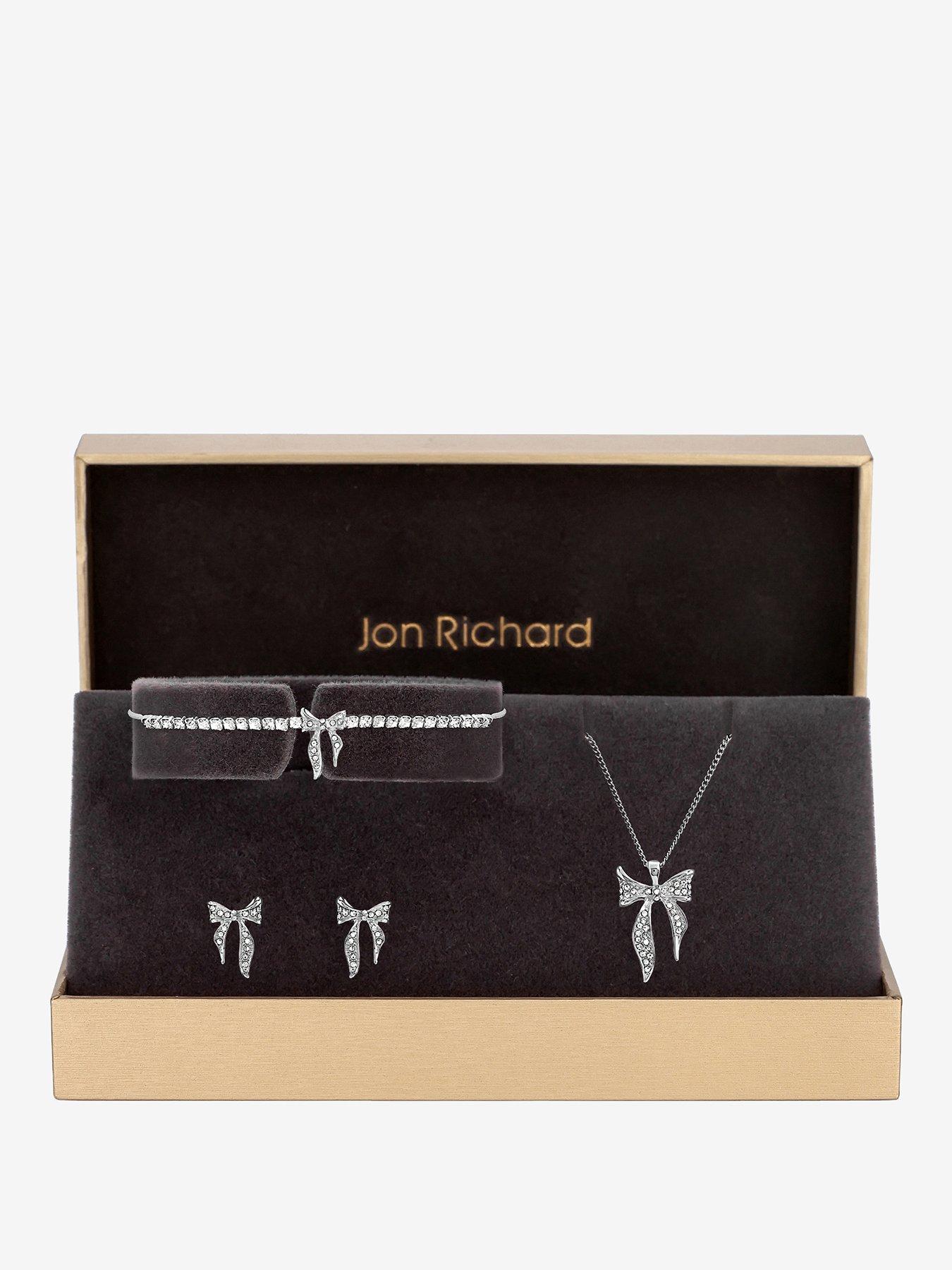Image 1 of 6 of Jon Richard Silver Plated and Pave Bow Trio Set - Gift Box