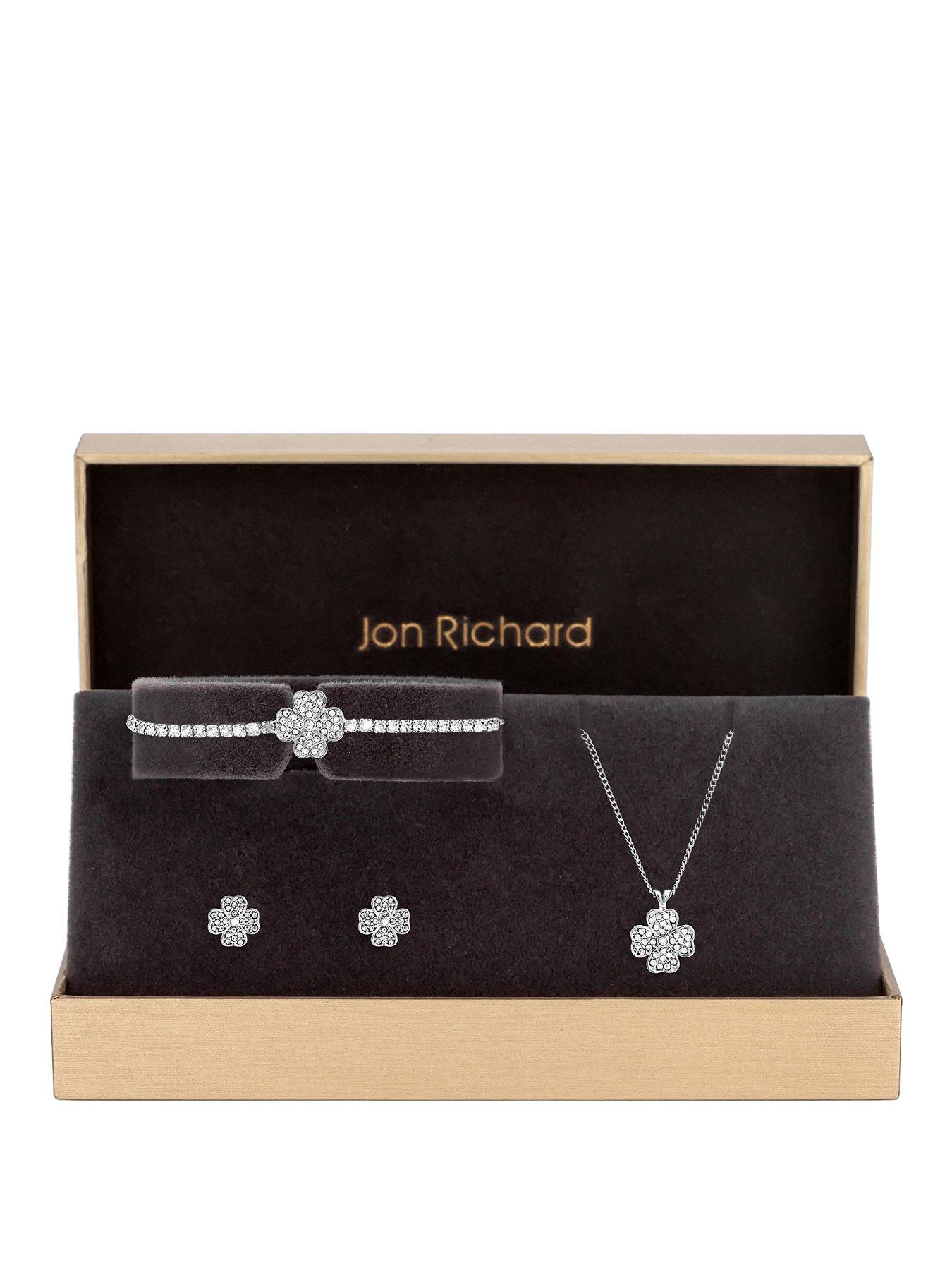 Image 1 of 6 of Jon Richard Silver Plated and Pave Clover Trio Set - Gift Box