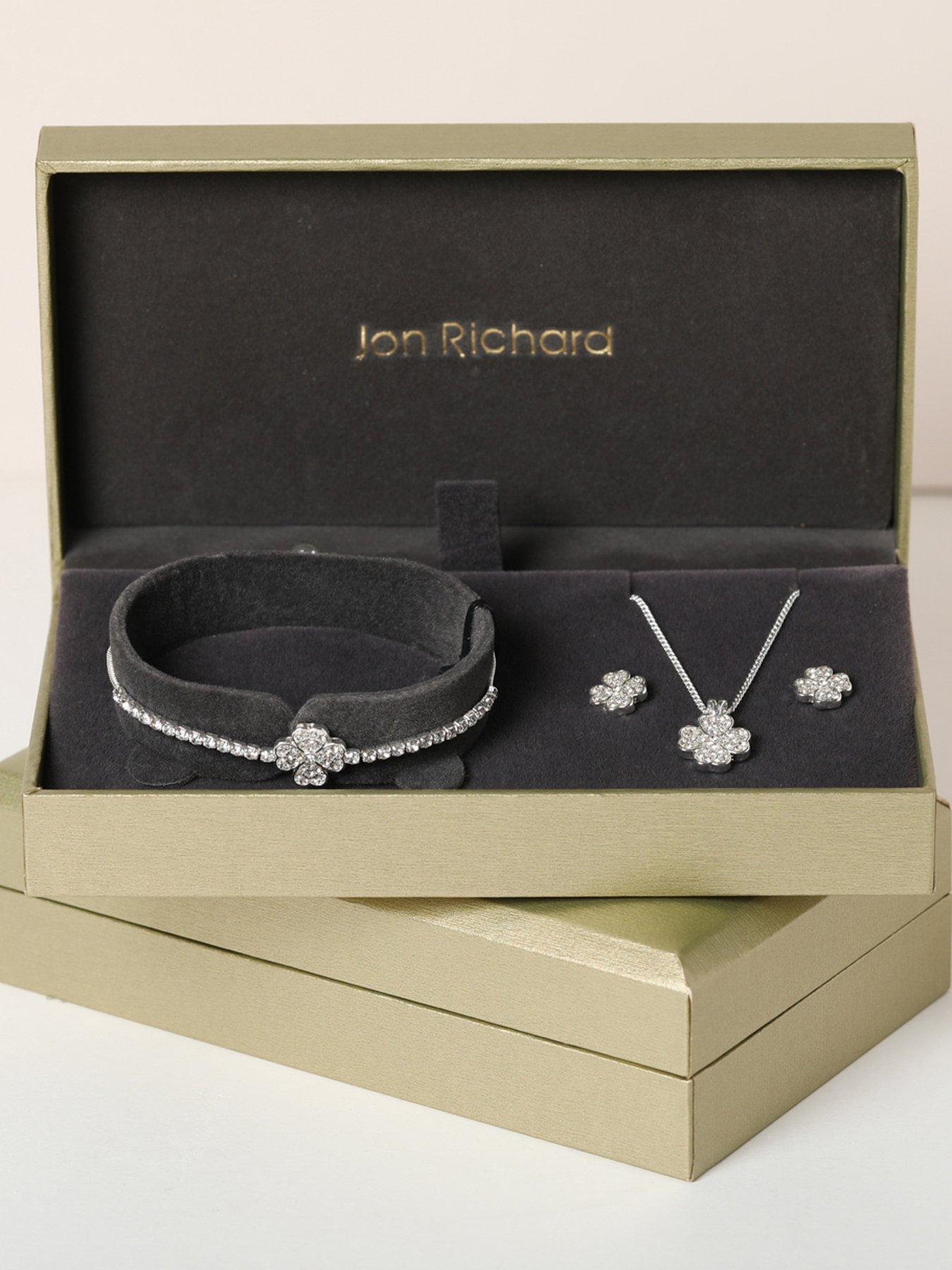 Image 3 of 6 of Jon Richard Silver Plated and Pave Clover Trio Set - Gift Box