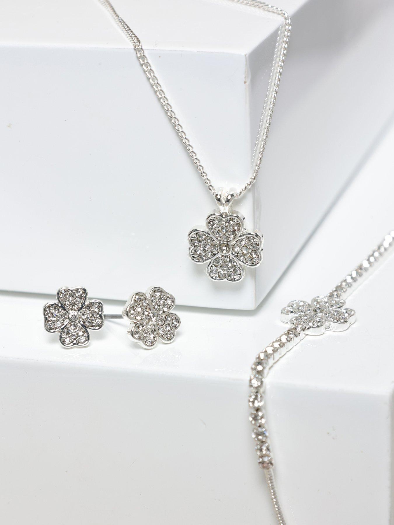 Image 4 of 6 of Jon Richard Silver Plated and Pave Clover Trio Set - Gift Box
