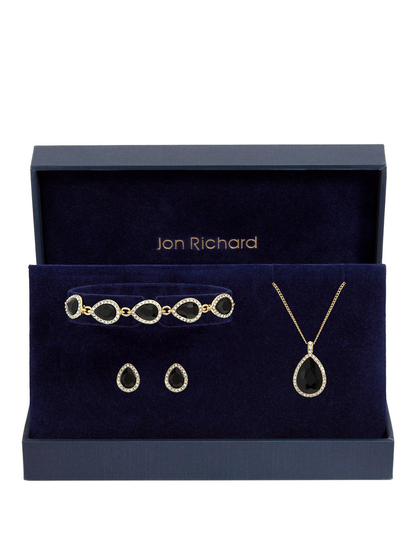 undefined Gold Plated and Jet Pear Drop Trio Set - Gift Box