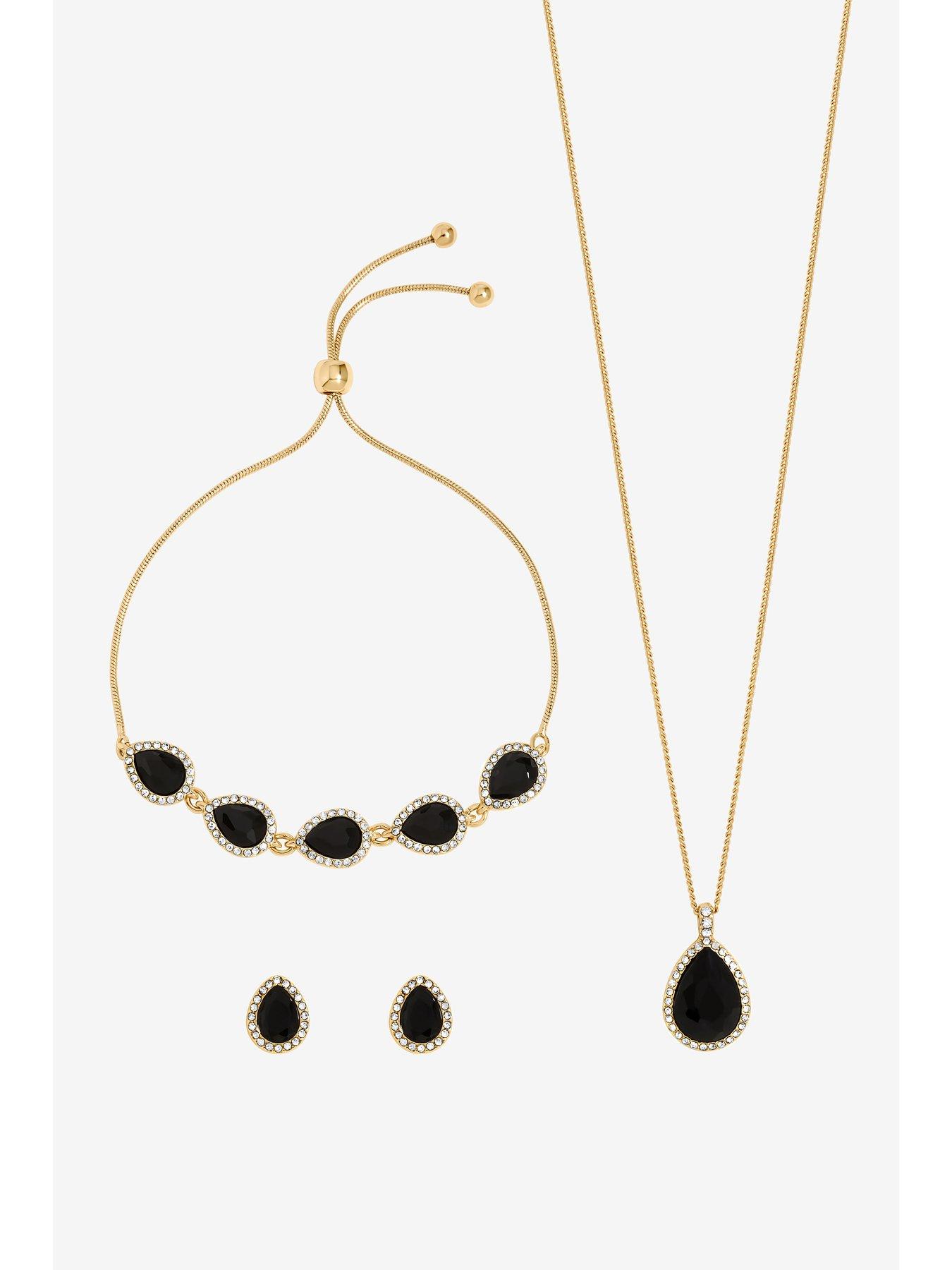 Image 2 of 6 of Jon Richard Gold Plated and Jet Pear Drop Trio Set - Gift Box