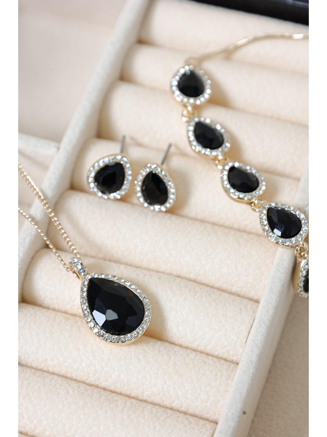 Image 4 of 6 of Jon Richard Gold Plated and Jet Pear Drop Trio Set - Gift Box