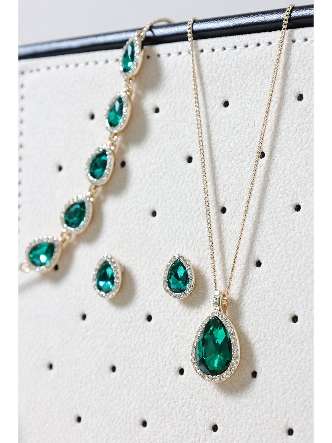 Image 4 of 6 of Jon Richard Gold Plated and Emerald Pear Drop Trio Set - Gift Box