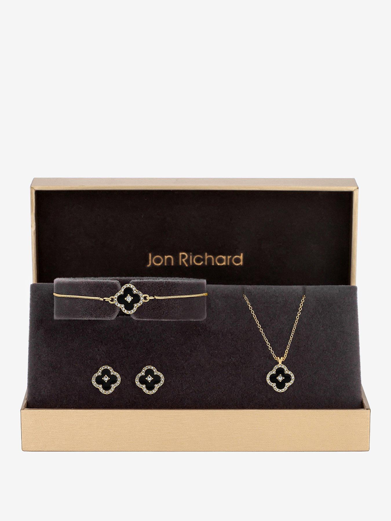 Jon Richard Gold Plated and Jet Clover Trio Set - Gift Box