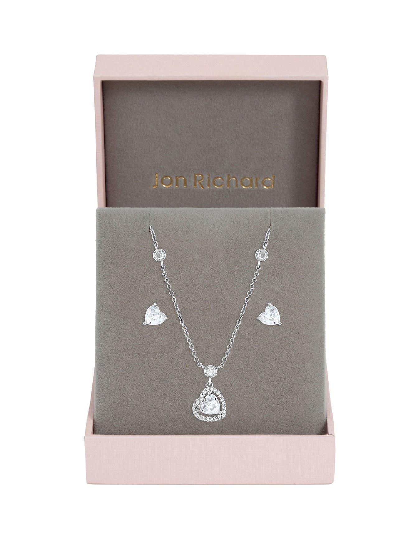 Jon Richard Rhodium Plated and Cubic Zirconia Heart Drop Set - Gift Box