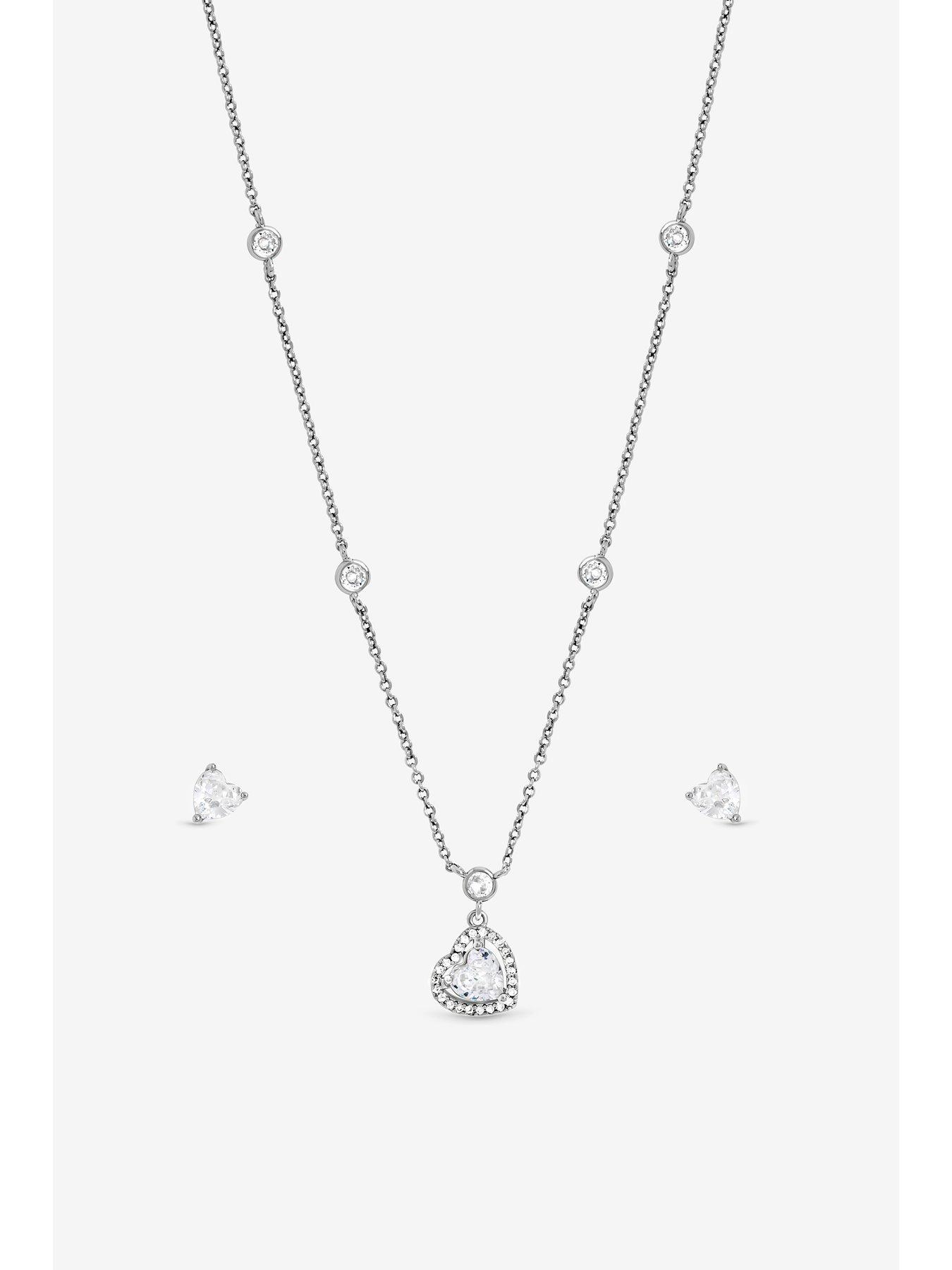 Image 2 of 4 of Jon Richard Rhodium Plated and Cubic Zirconia Heart Drop Set - Gift Box