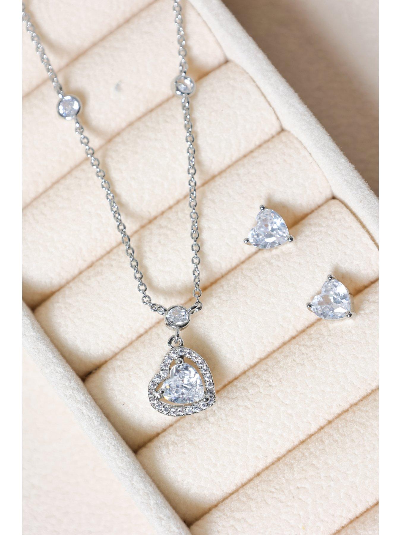 Image 3 of 4 of Jon Richard Rhodium Plated and Cubic Zirconia Heart Drop Set - Gift Box