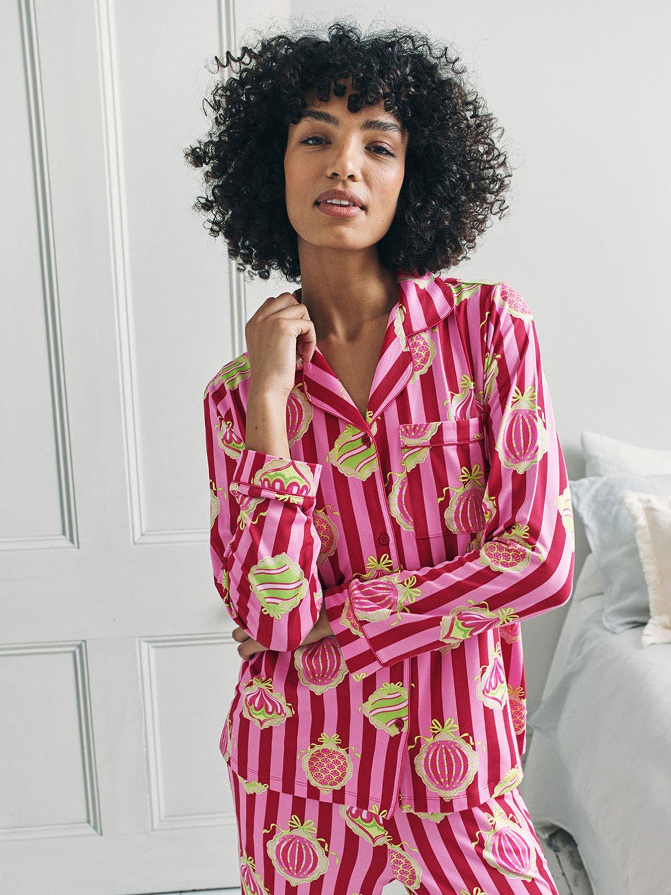 Image 2 of 6 of CHELSEA PEERS Christmas Long Printed Pyjama Set - Pink Stripe