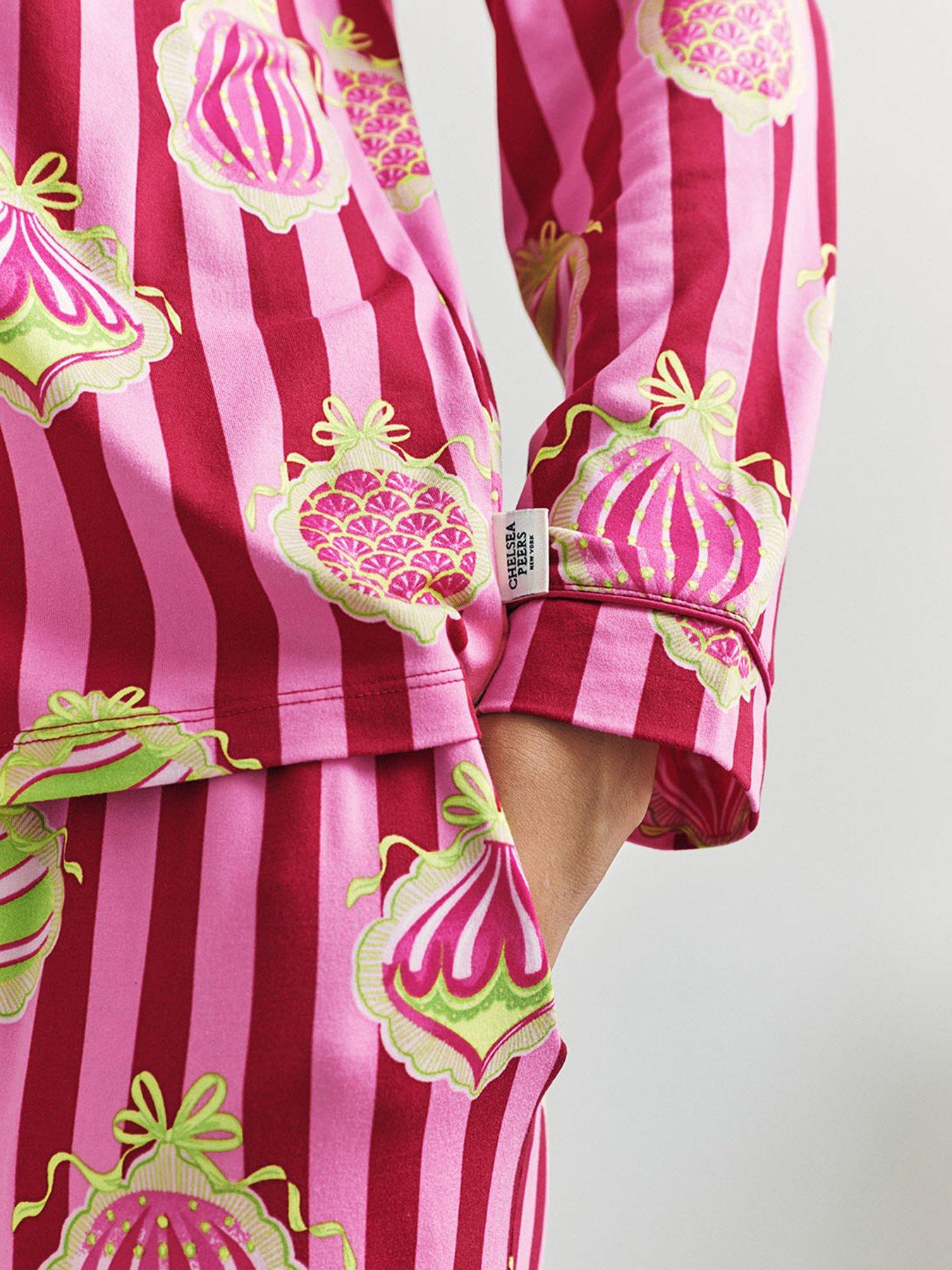 Image 6 of 6 of CHELSEA PEERS Christmas Long Printed Pyjama Set - Pink Stripe
