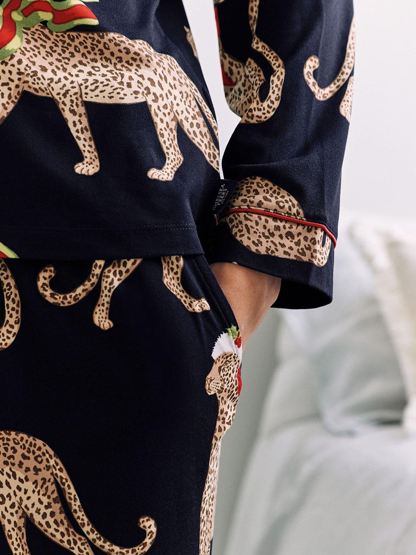 Image 6 of 6 of CHELSEA PEERS Ladies Christmas Long Button Up Printed Pyjama Set - Navy