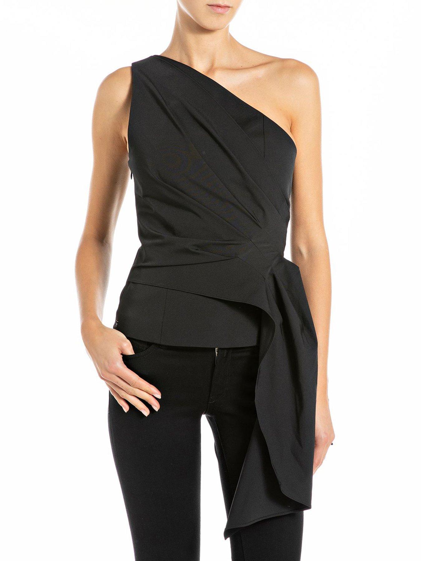 undefined One Shoulder Blouse - Black