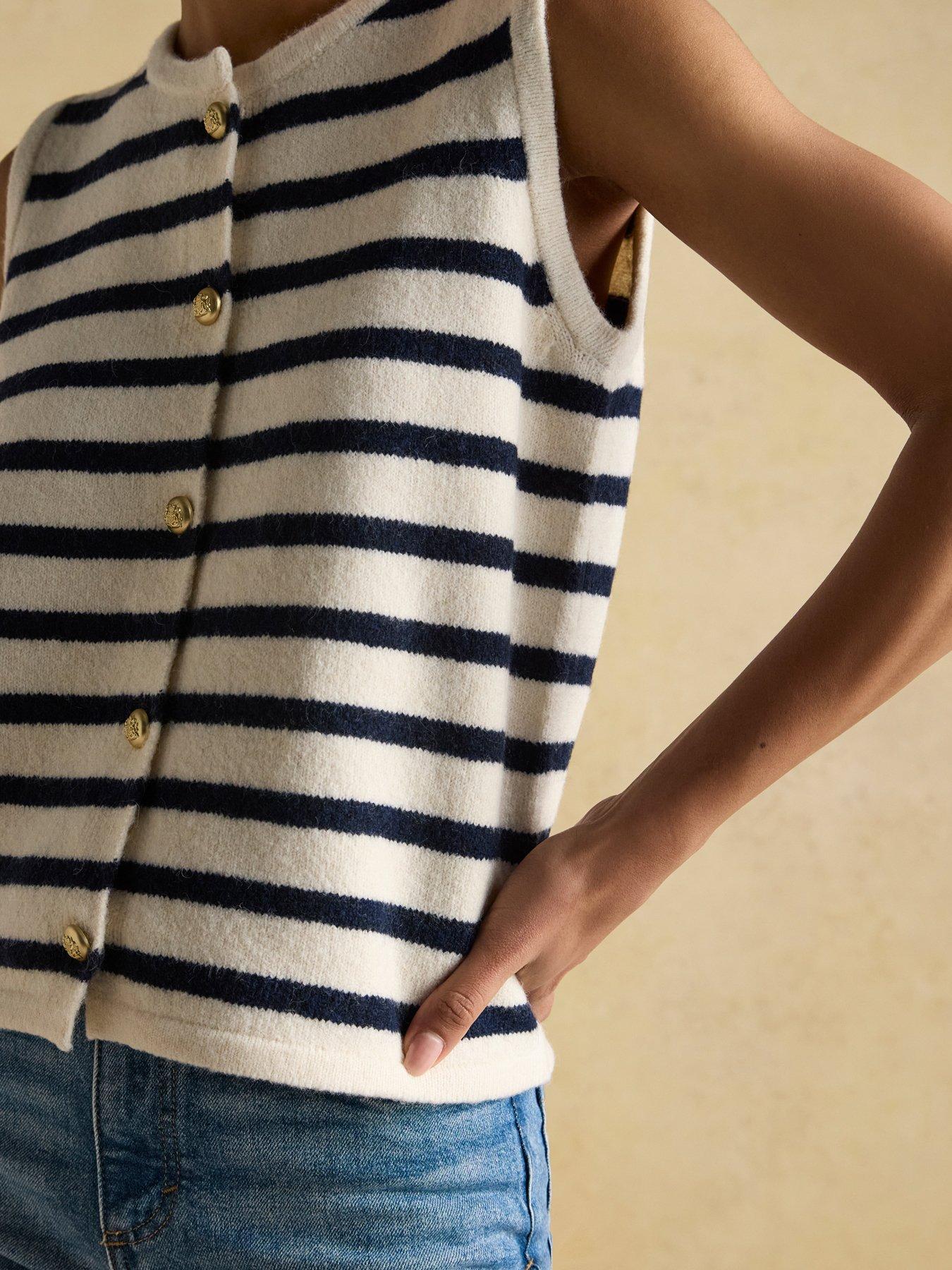 Image 6 of 6 of Joules Button Through Knitted Vest - Cream/Navy