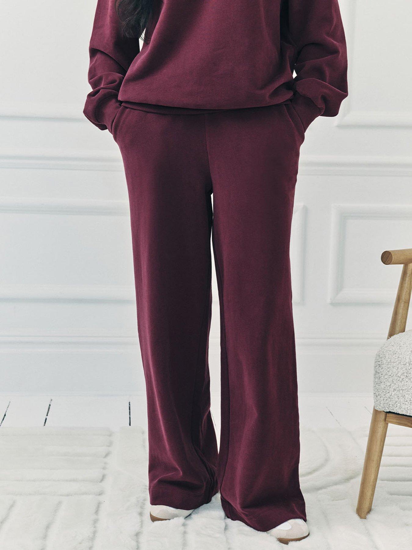  image of chelsea-peers-wide-leg-jogger-bottoms-burgundy-red