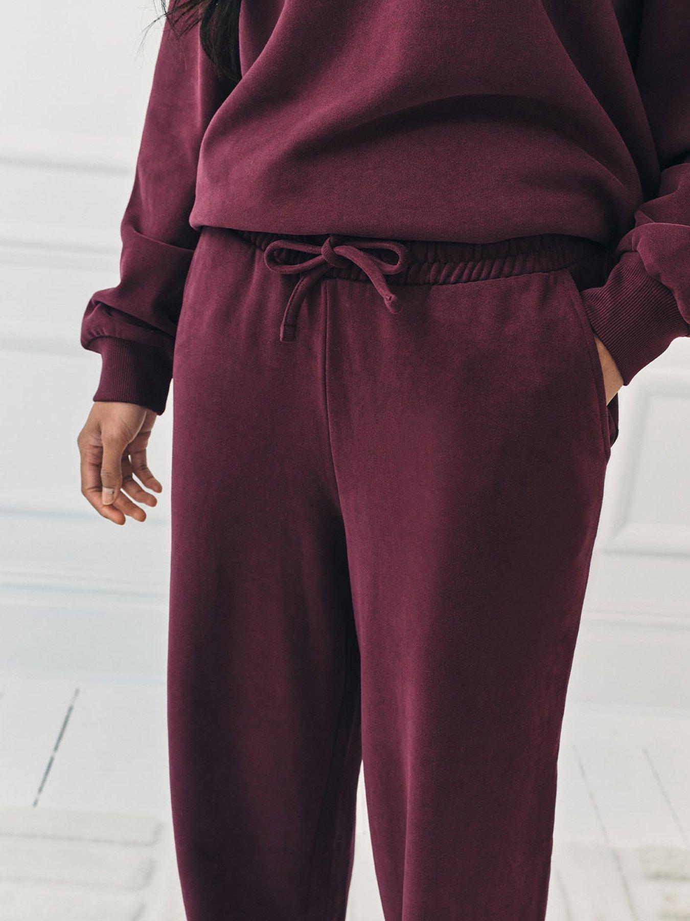  image of chelsea-peers-wide-leg-jogger-bottoms-burgundy-red