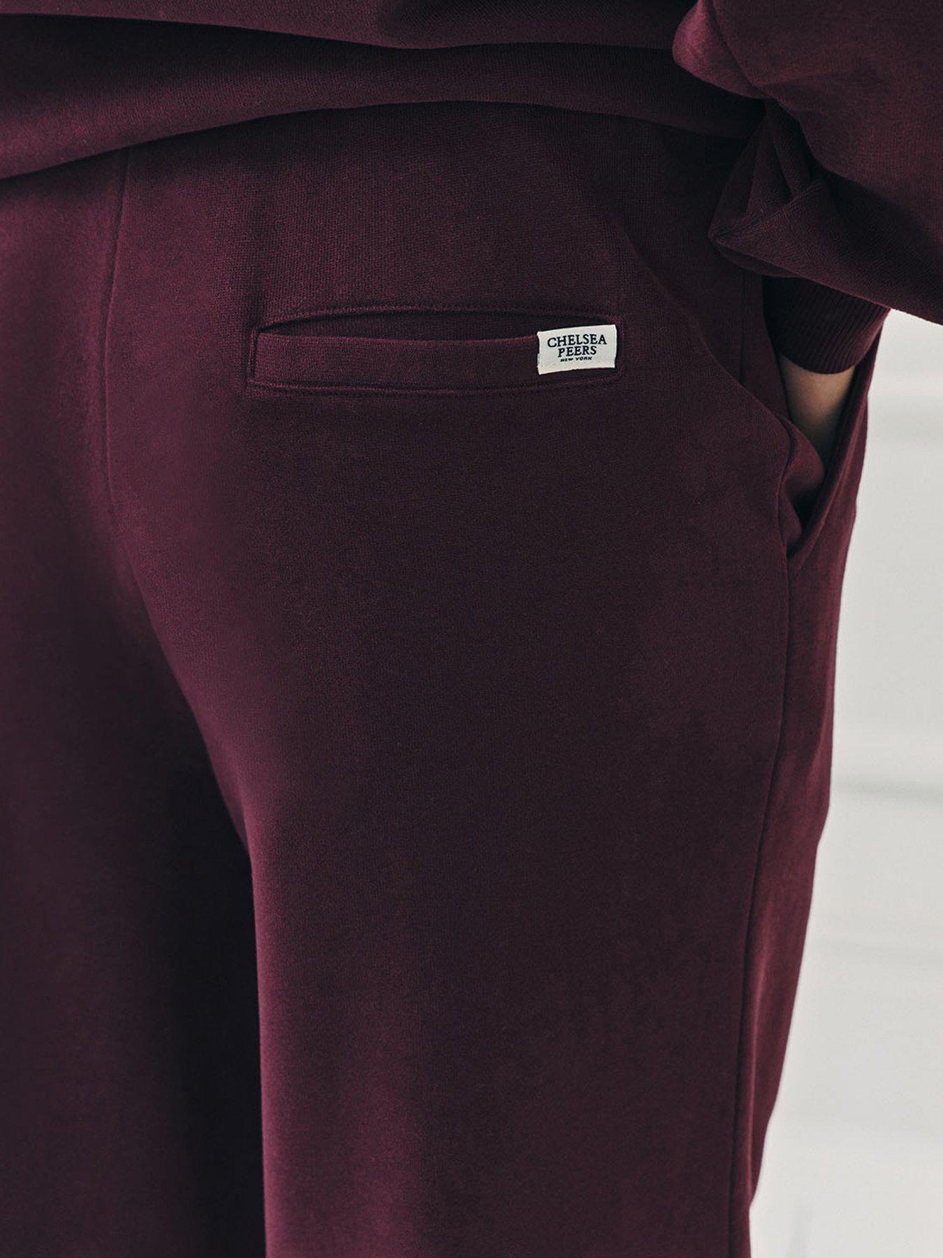  image of chelsea-peers-wide-leg-jogger-bottoms-burgundy-red