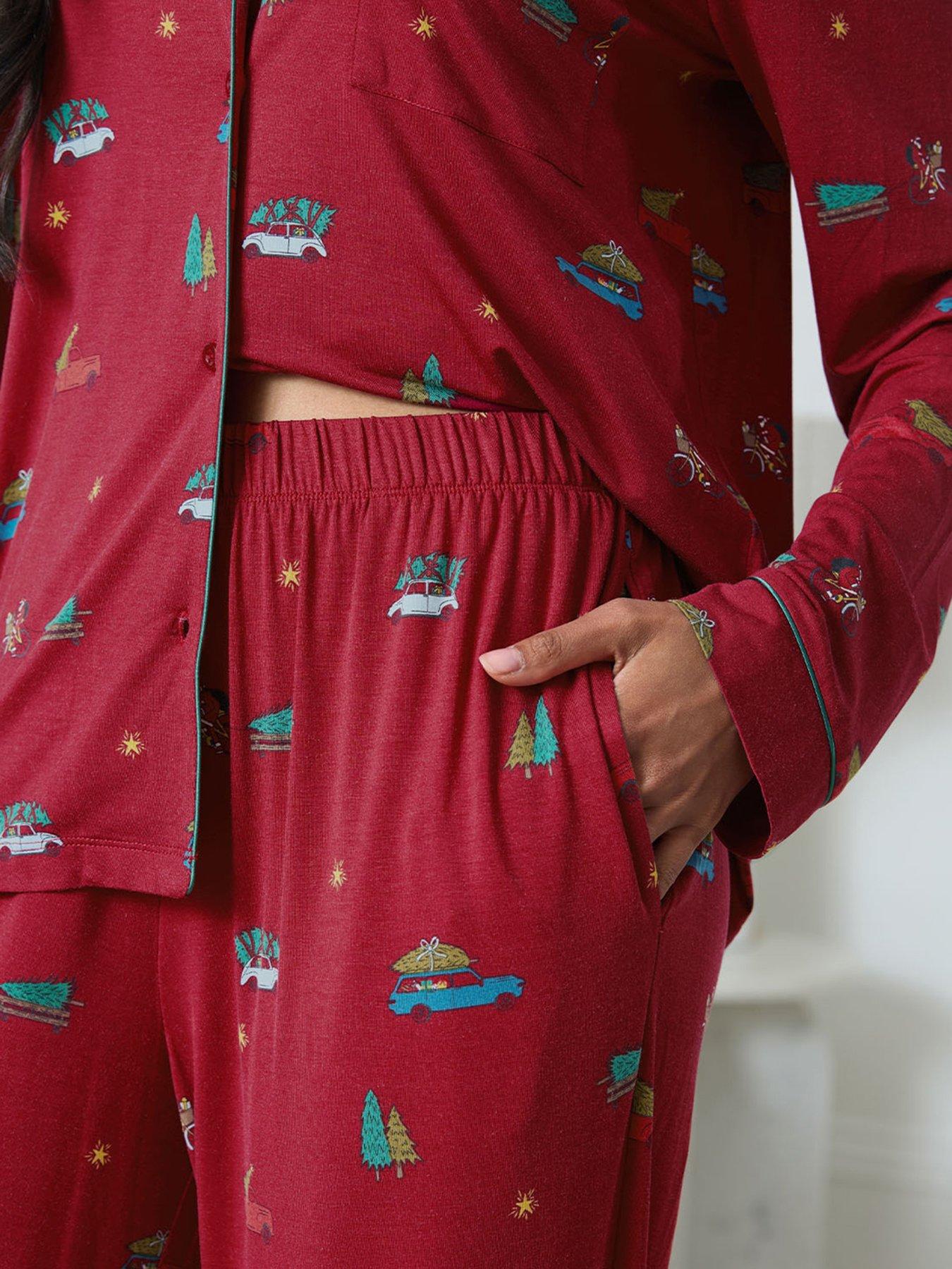 Image 3 of 6 of CHELSEA PEERS Christmas Long Button Up Set In Lenzing Modal - Red