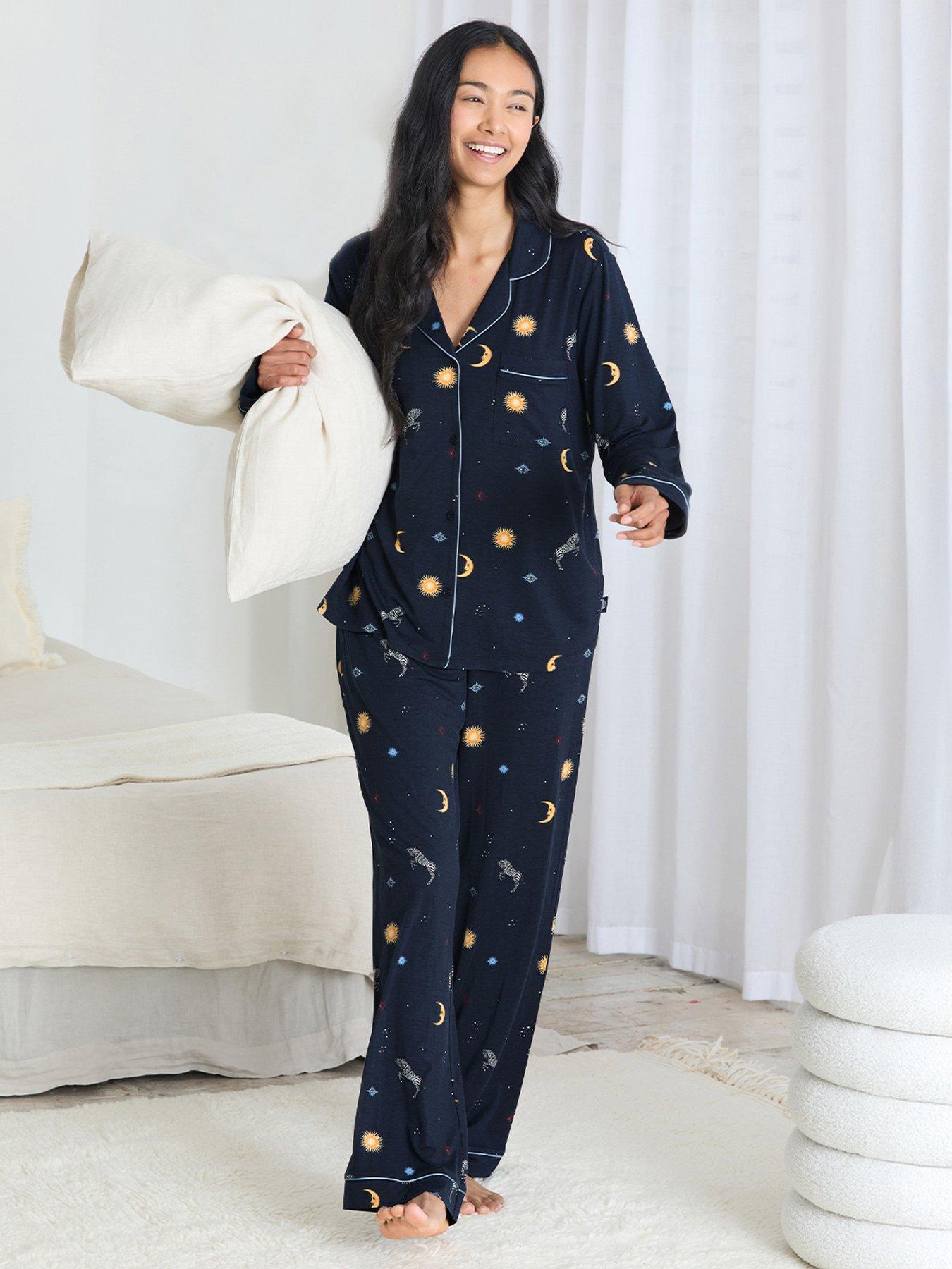 CHELSEA PEERS Classic Long Button Up Set - Dark Blue