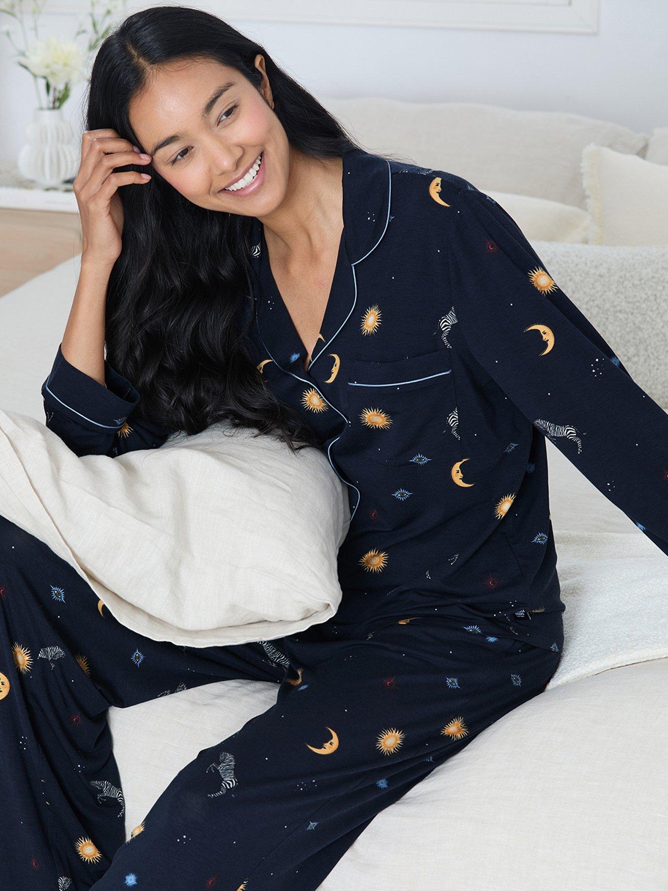 Image 6 of 6 of CHELSEA PEERS Classic Long Button Up Set - Dark Blue