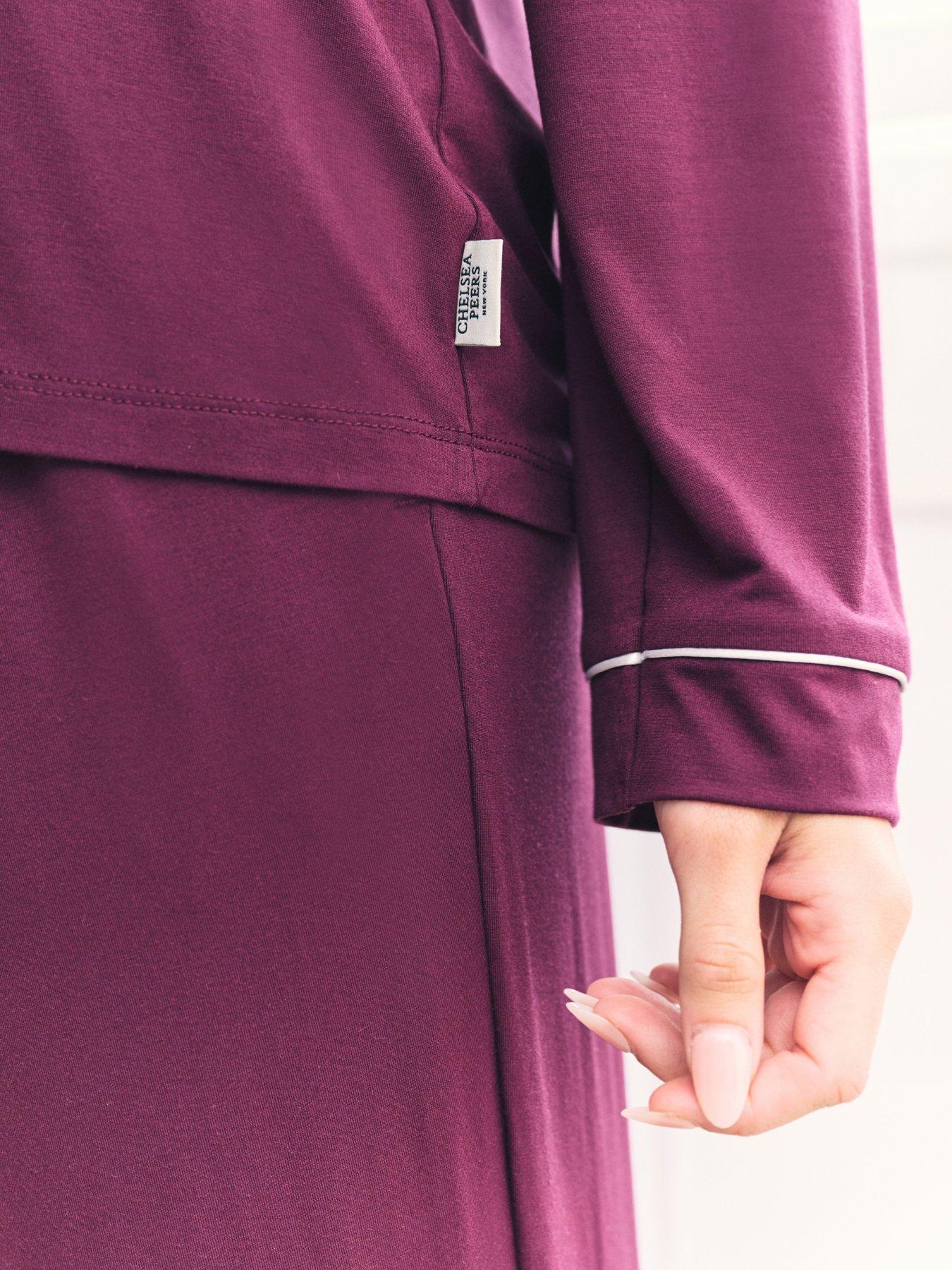 Image 2 of 6 of CHELSEA PEERS Long Button Up Set In Lenzing Modal - Burgundy