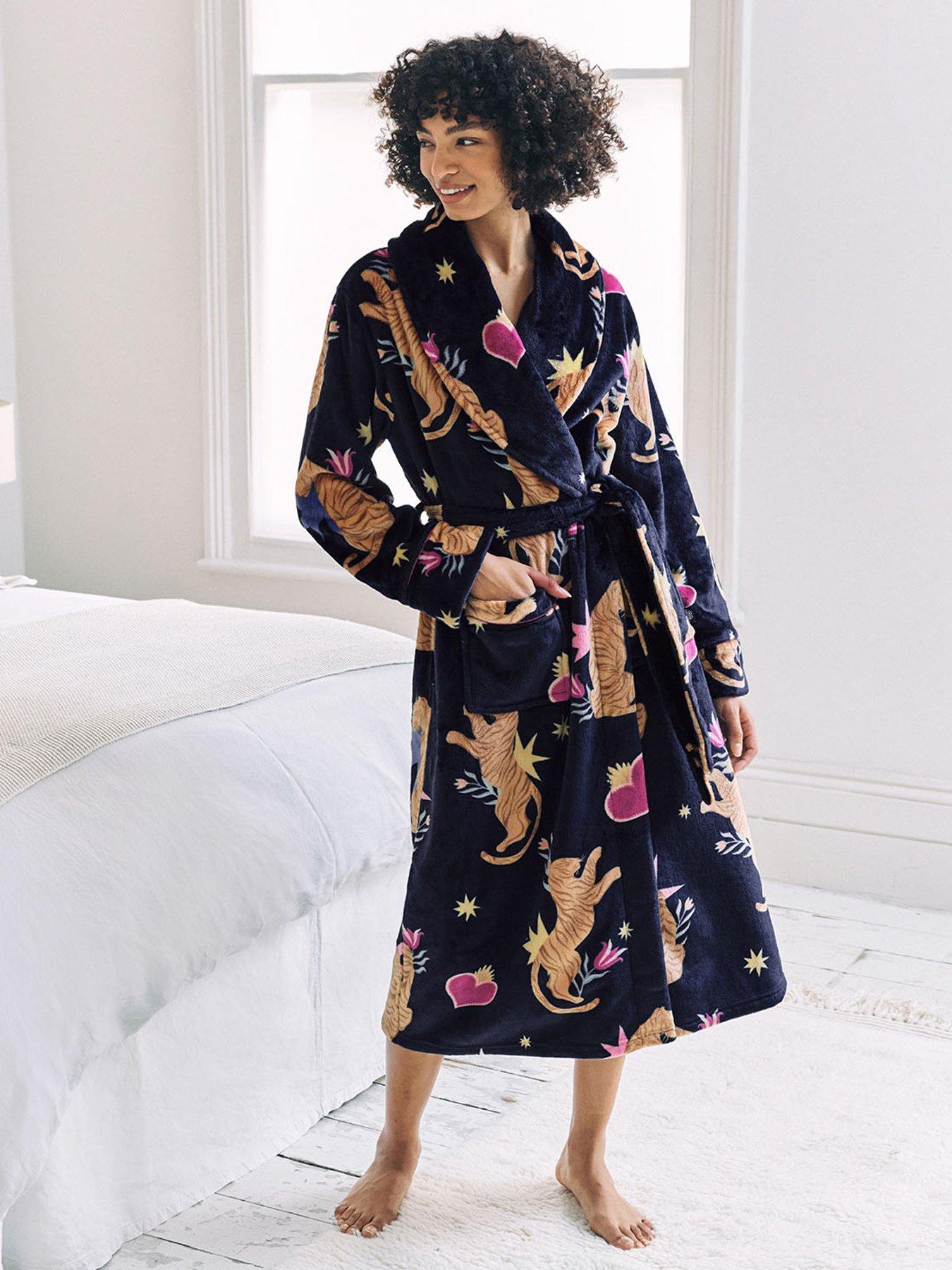  image of chelsea-peers-shaul-maxi-dressing-gown-in-sealskin-fleece-navy