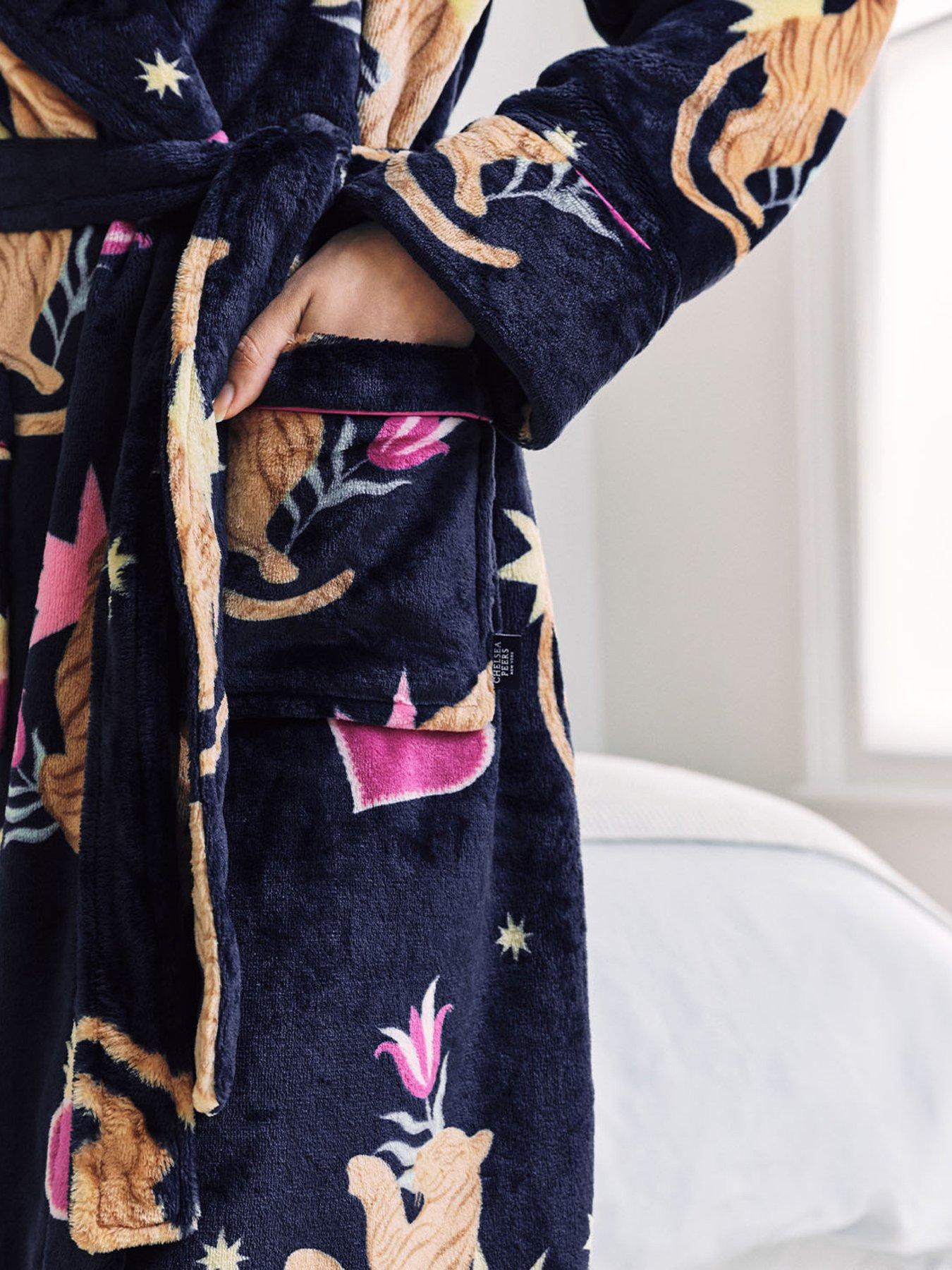  image of chelsea-peers-shaul-maxi-dressing-gown-in-sealskin-fleece-navy