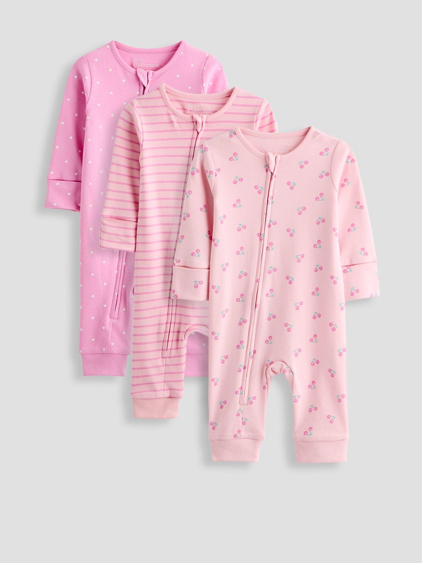 front image of the-very-collection-3-pack-printed-sleepsuits-pink